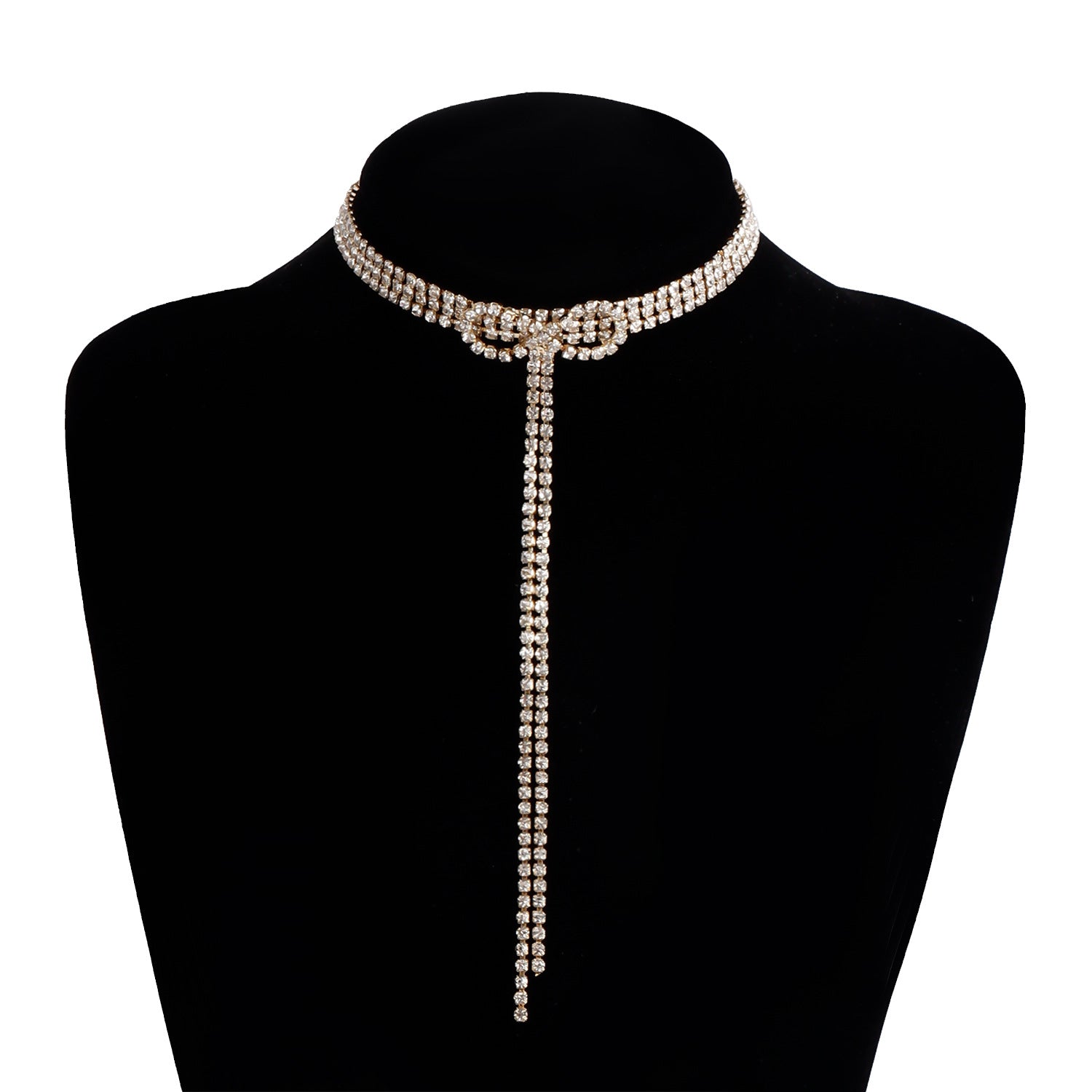 Sparkly Rhinestone Ribbon Choker Necklace for Women | Elegant Y Necklace with Crystals | Perfect for Parties, Weddings & Evening Events | HN537