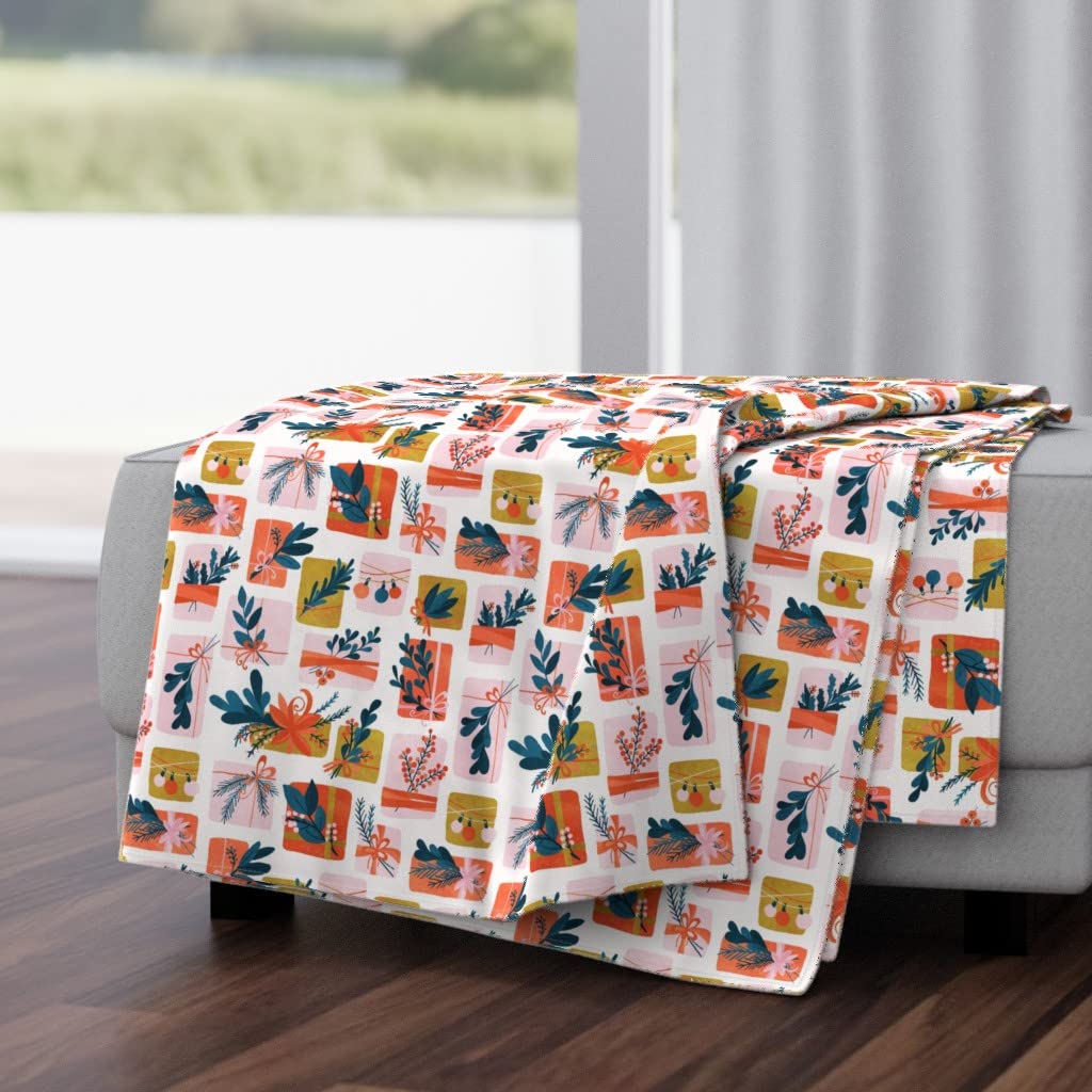 Soft Plush Minky Throw Blanket 50x70 Inches - Christmas Holiday Floral Print Blanket for Couch, Bed & Gift Giving - Blush Coral Winter Cozy Blanket