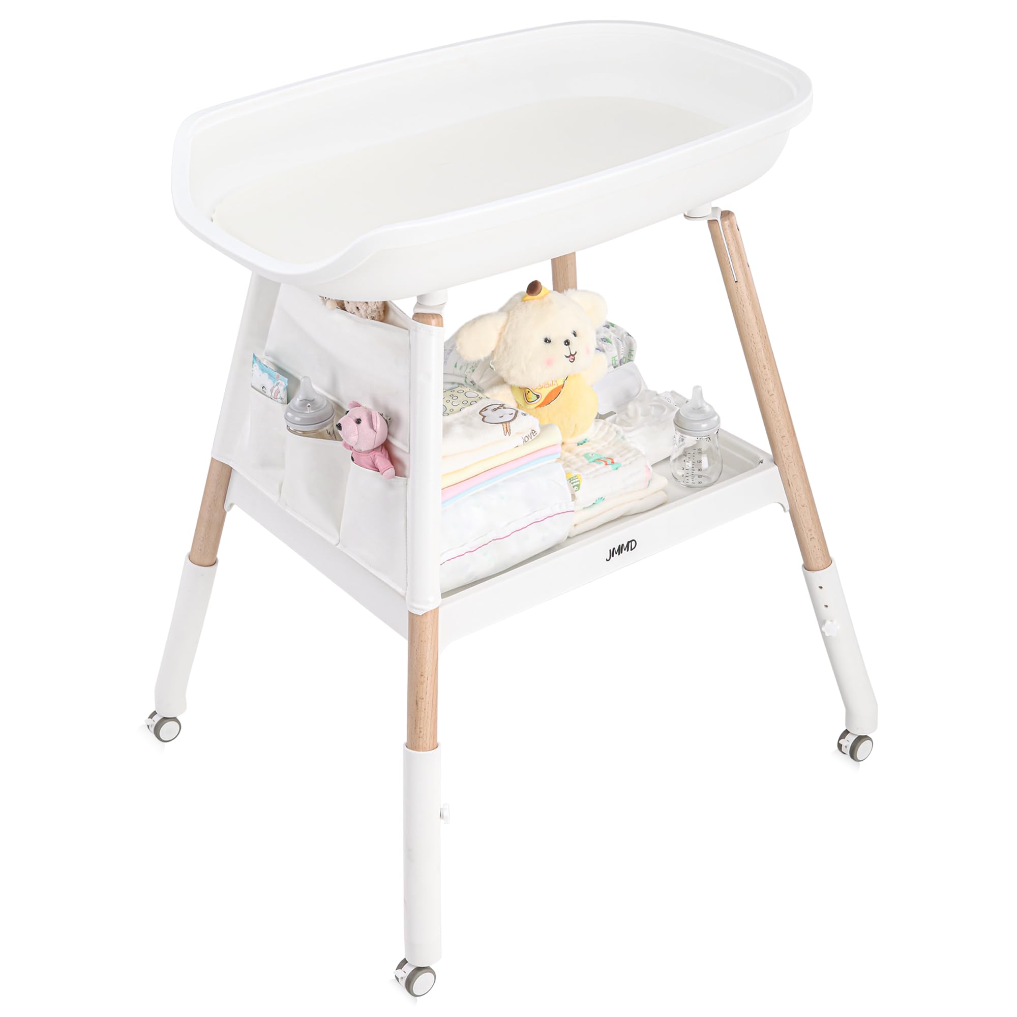 JMMD Adjustable Height Baby Changing Table with Waterproof Pad & Storage - Nursery Diaper Station for Infants 0-5 Months (White) | Perfect for Small Spaces & Baby Room Organization