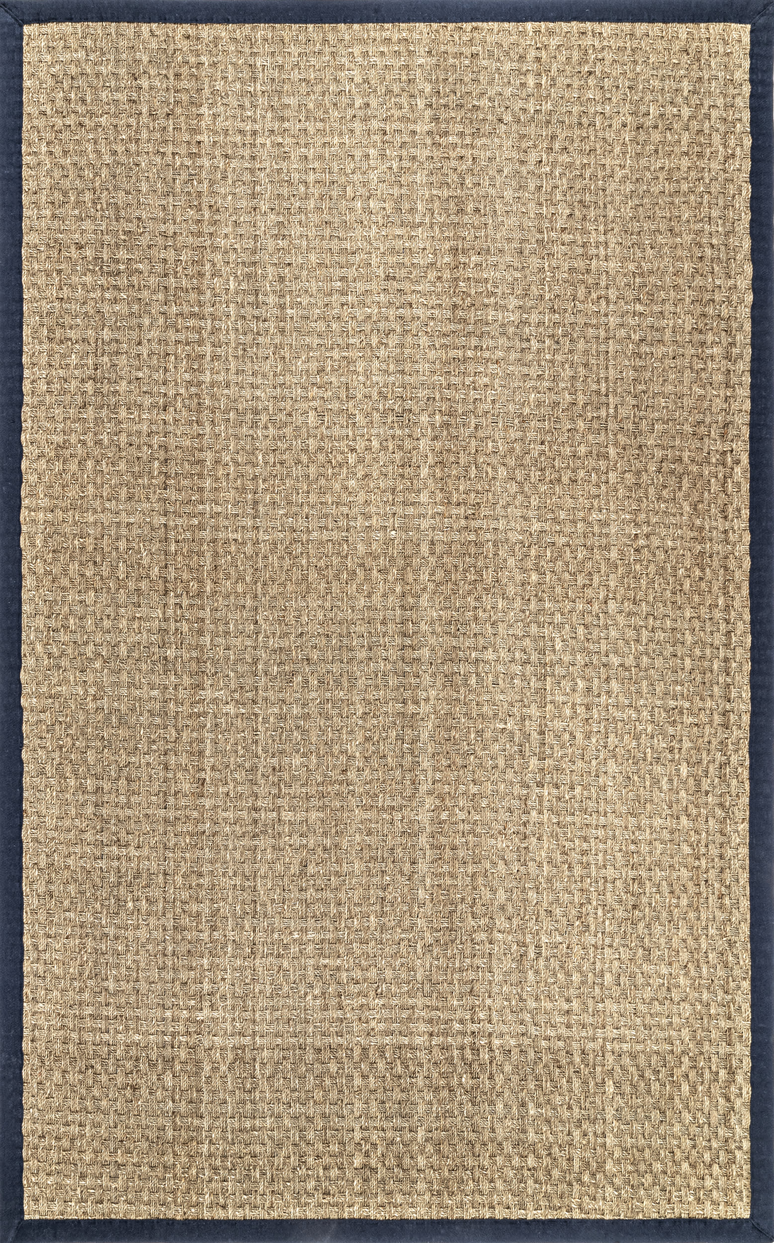 Checker Weave Seagrass Area Rug - Navy Blue Natural Fiber Floor Mat for Living Room, Bedroom, or Patio Decor