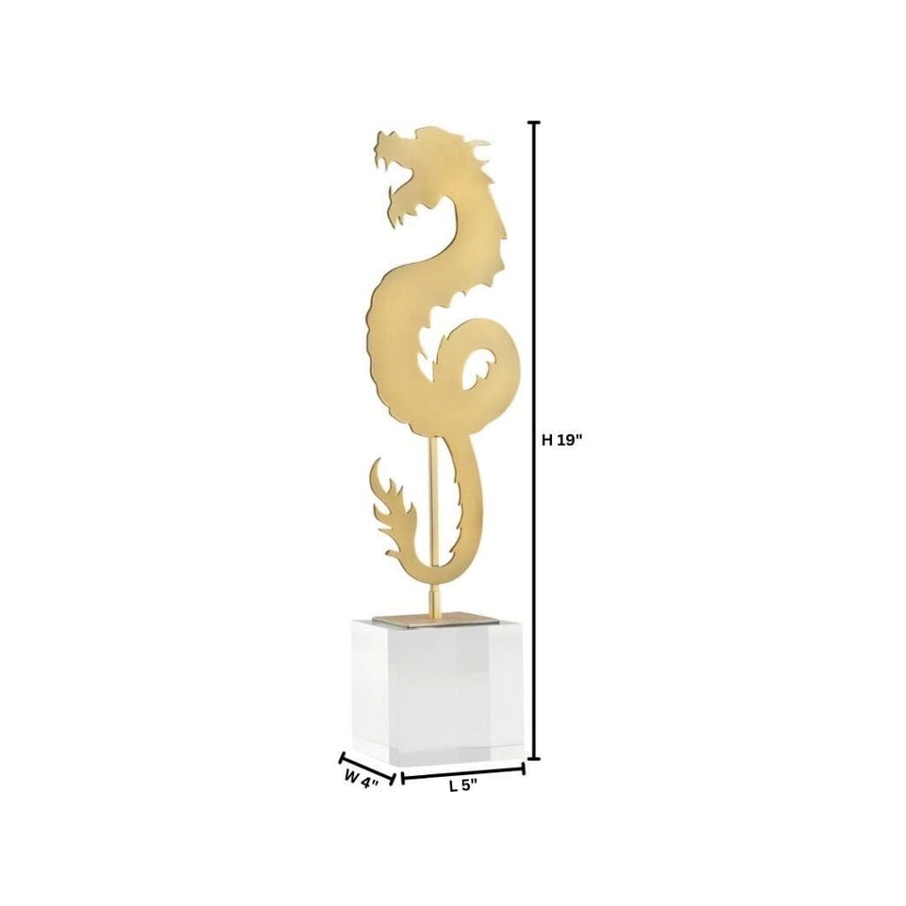 Cyan Design 11702 Haku Dragon Statue - Gold Finish Short Figurine for Home Decor, Office Desk, Feng Shui & Gift Giving