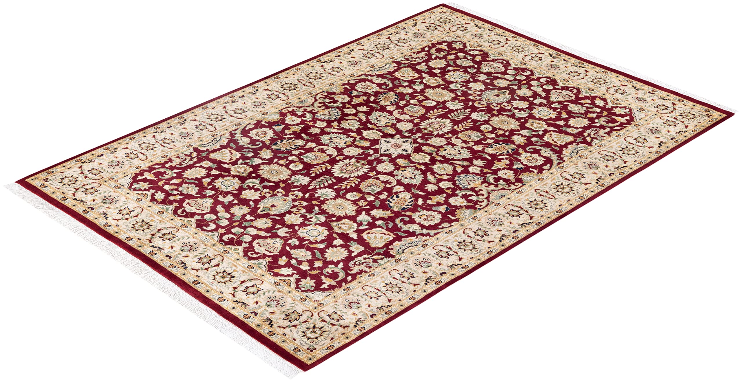 Handmade Wool Oriental Mogul Red 4x6 Area Rug - Traditional Hand-Knotted Design for Living Room, Bedroom & Dining Room Decor