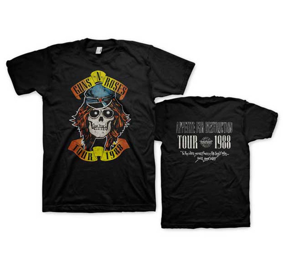 Guns N' Roses Appetite for Destruction Tour 1988 Vintage T-Shirt - Black, Small Size | Rock Band Merchandise for Concerts & Music Fans