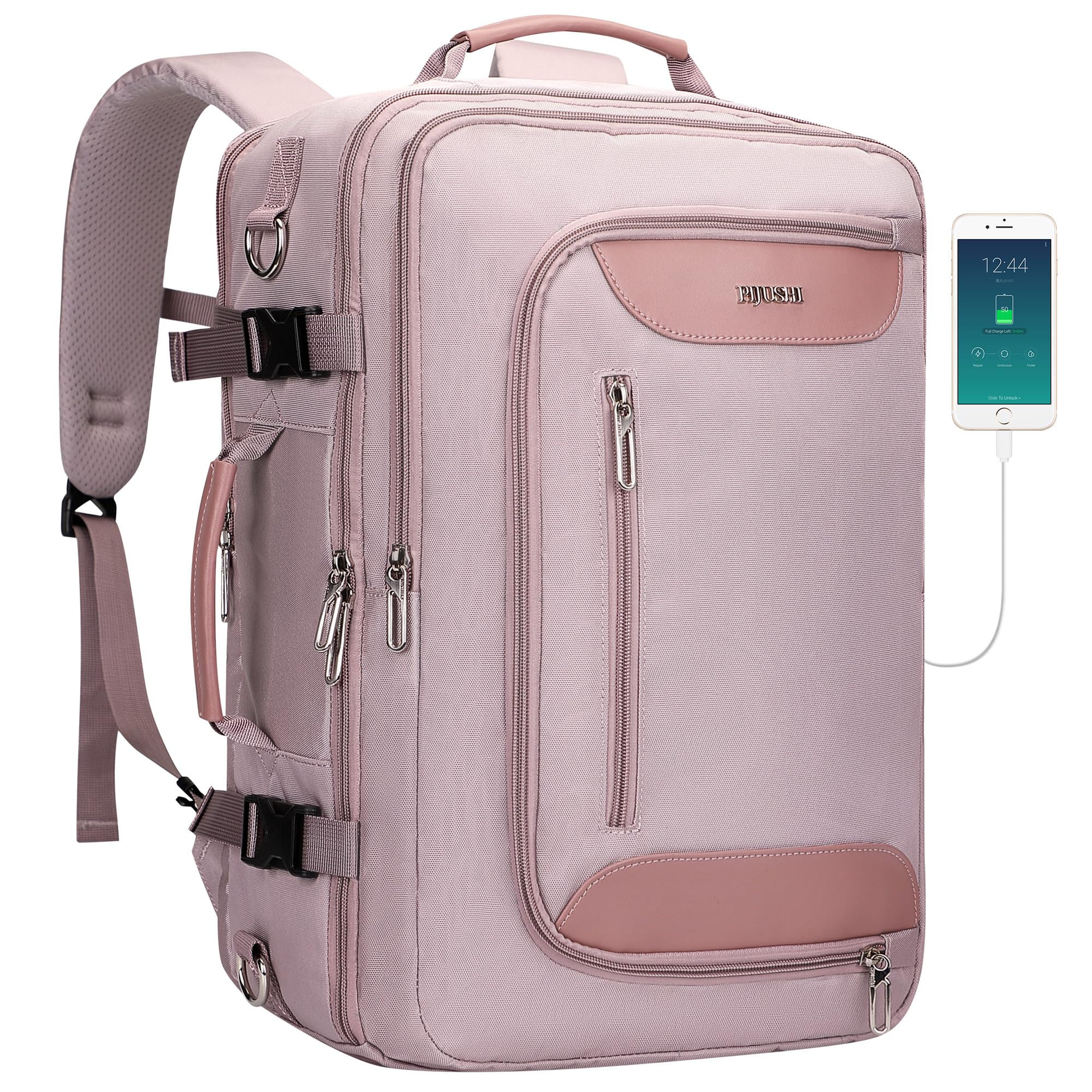 PIJUSHI Women's Light Purple Travel Backpack - 16 Inch Flight Approved Carry-On Laptop Backpack with Shoe Compartment & USB Charging Port (PE038) - Perfect for Business Trips, College Commute & Weekend Getaways