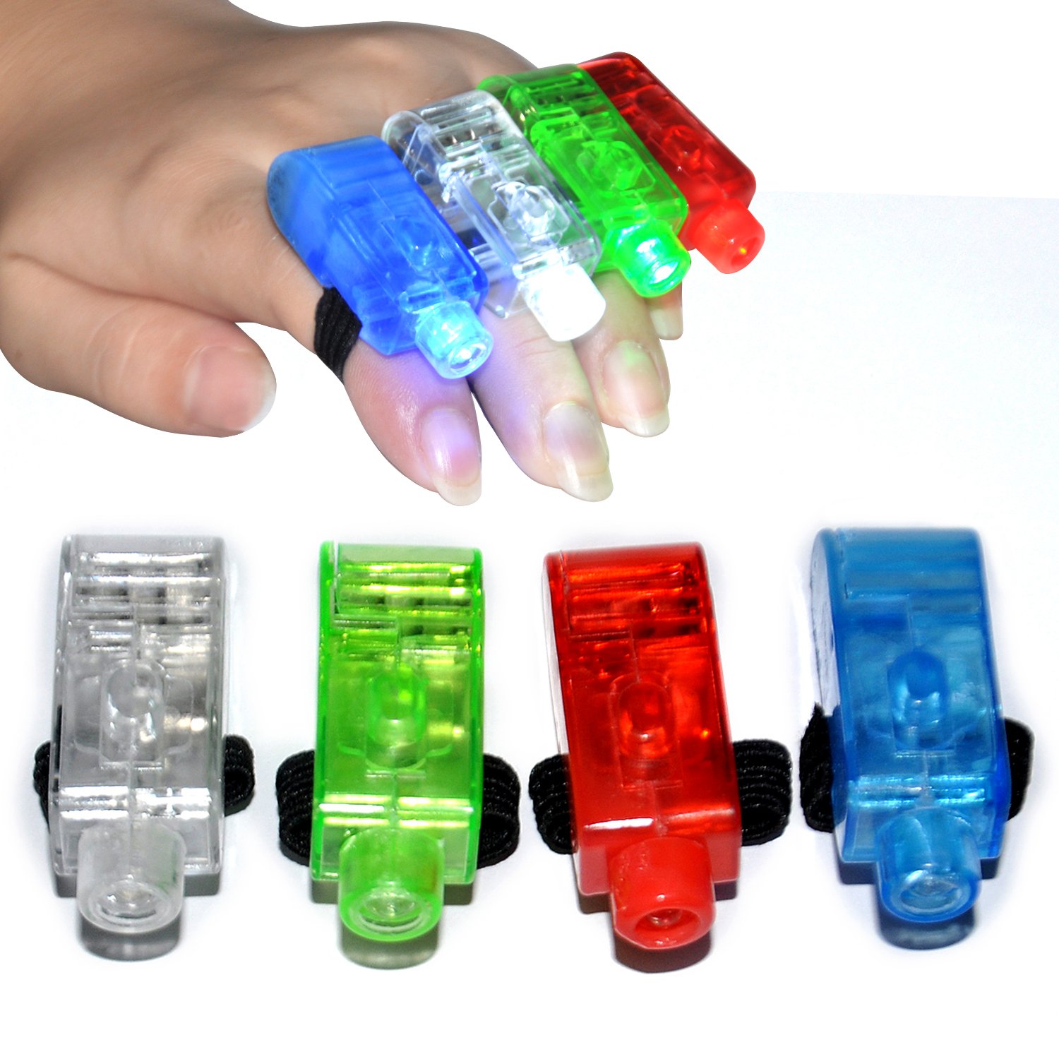 Flashing Panda FingerBeams LED Finger Ring Flashlights - 40 Pack (10 Cards of 4 Color LED Lights) - Perfect for Concerts, Raves, Parties & Emergency Situations