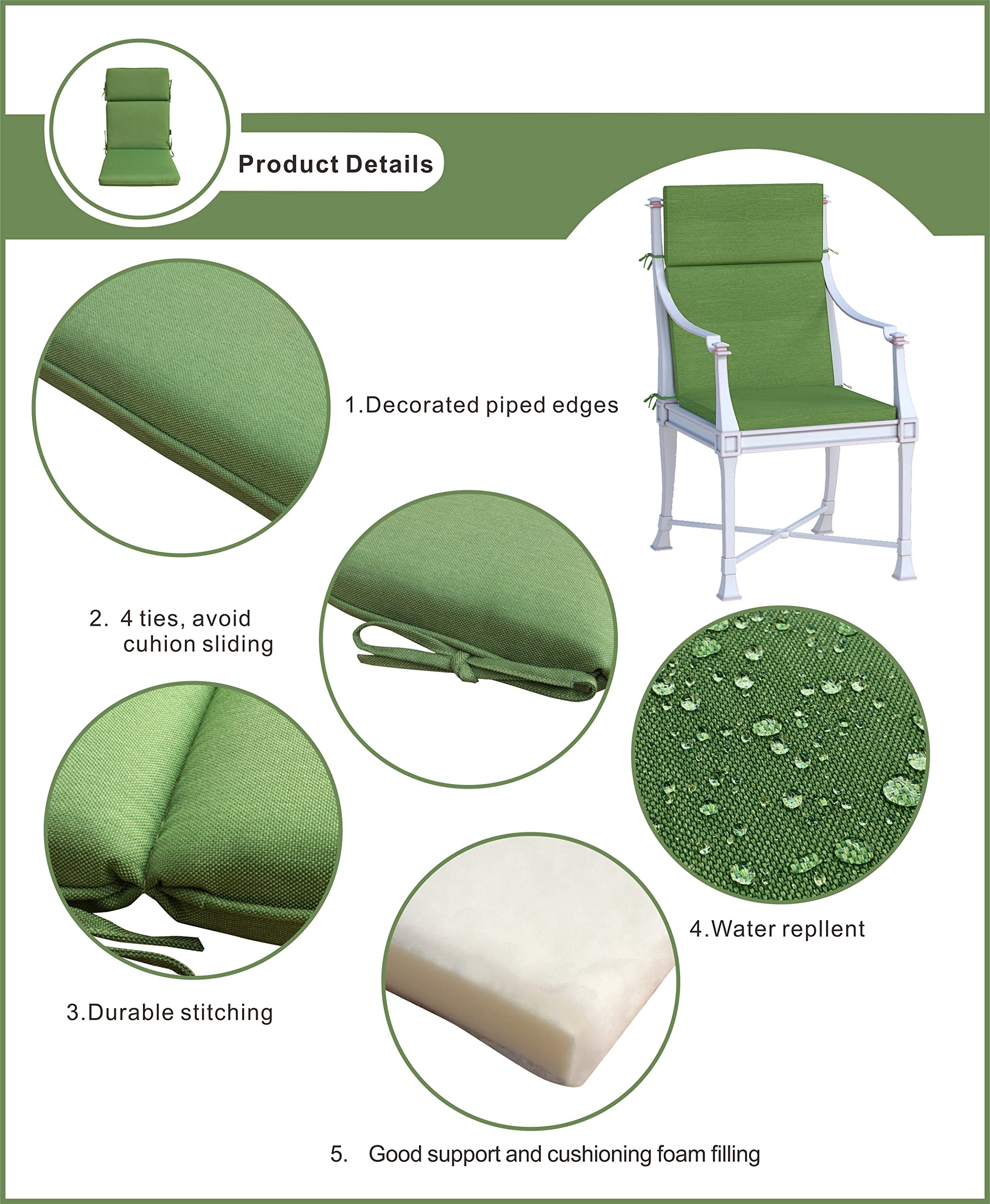 BOSSIMA High Back Chair Cushions for Indoor & Outdoor Use - Durable Olefin Fabric in Taupe - Perfect Replacement Cushions for Patio Chairs, Lounge Seating & Garden Furniture