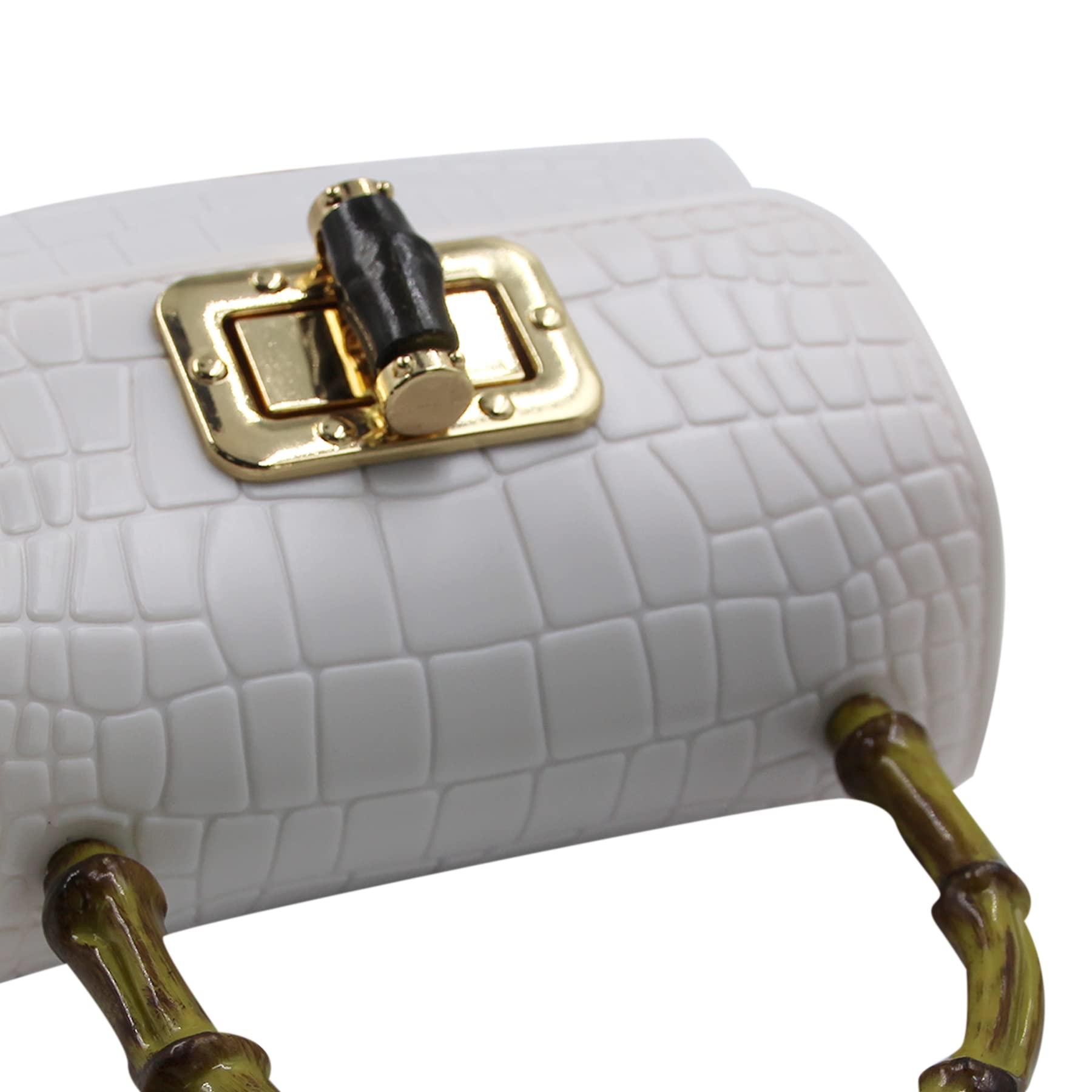 Vintage Women's Handbags - Elegant Jelly Purse with Bamboo Top Handle, Small Crossbody Satchel for Evening Parties, Date Night & Special Occasions (White)