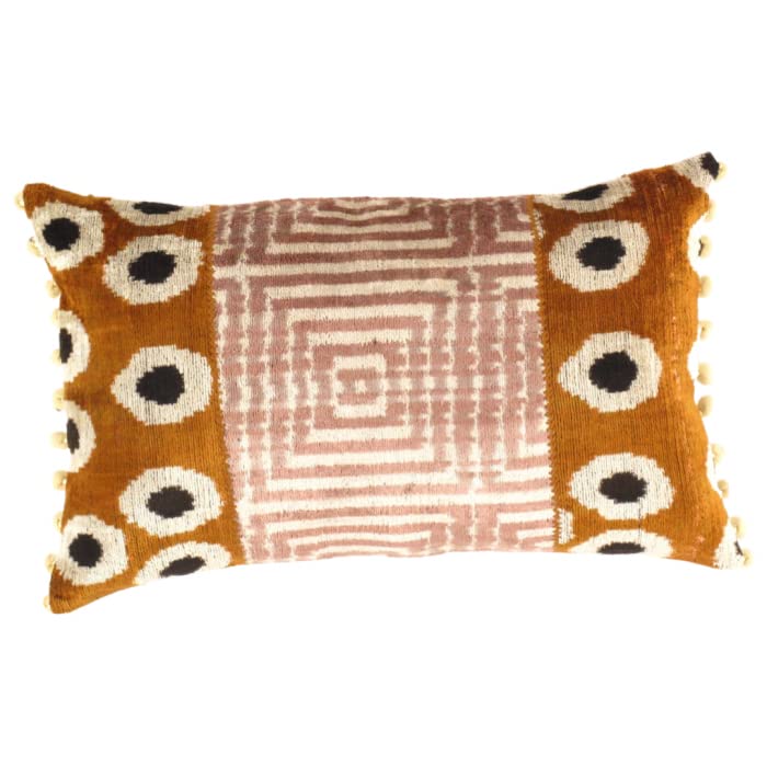 Patchwork Velvet Ikat Pillow 16'' X 24'' - Bohemian Decorative Throw Pillow for Sofa, Bed & Home Decor