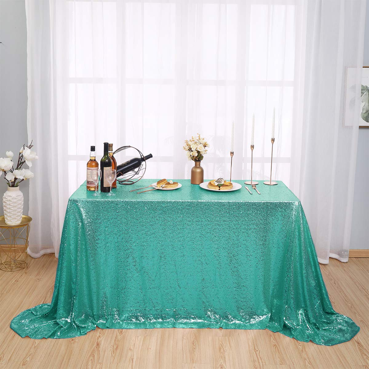 Sparkly Sage Green Sequin Tablecloth 50x50 - Iridescent Glitter Table Cover for Birthday Party, Wedding, Halloween Decor - Elegant Square Table Decorations for Special Events & Celebrations