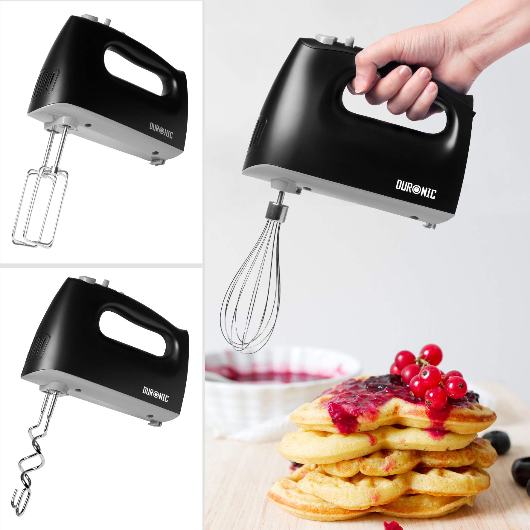 **Duronic HM4 BK 400W Electric Hand Mixer - Powerful Kitchen Mixer for Baking, Dough, Eggs, Cake, Cream & Brownies - Includes Whisk, Hooks & Beaters with Storage Case - Perfect for Home Bakers & Cooking Enthusiasts**