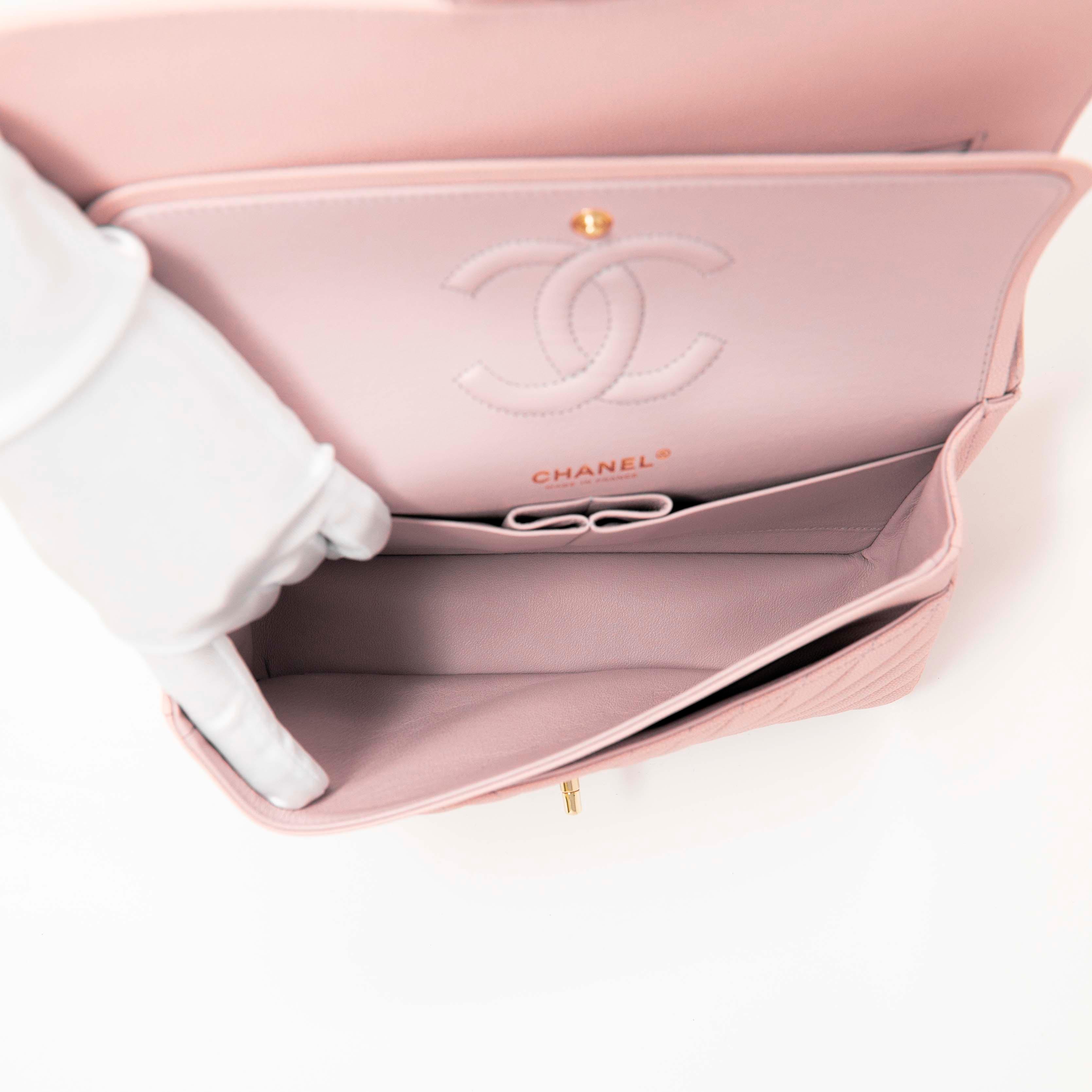 Chanel Pink Chevron Medium Classic Flap Bag - Luxury Quilted Leather Crossbody Purse for Women | Perfect for Date Night, Parties & Special Occasions