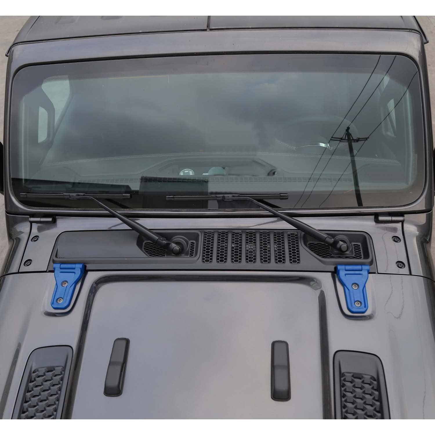 Jeep Wrangler JL JLU & Gladiator JT Hood Hinge Cover (2018-2023) - Exterior Decoration Accessory Kit in Blue | Durable Protective Upgrade for Off-Road Adventures & Car Shows