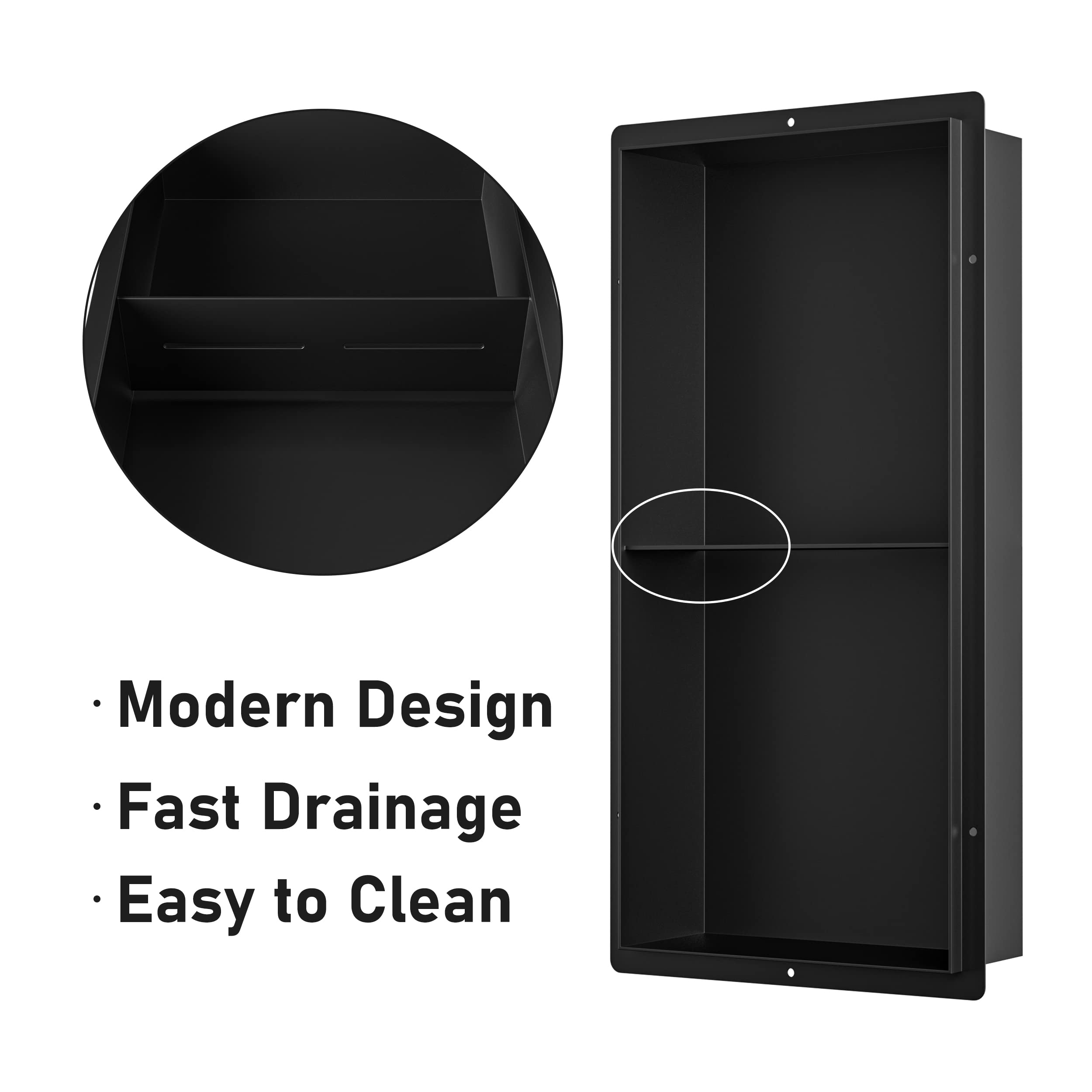 24x12 Inch Stainless Steel Recessed Shower Niche - Matte Black Rimless Wall Shelf for Bathroom | No Tile Needed, Flush-Mount Installation | Perfect for Shampoo, Soap & Bath Accessories Storage