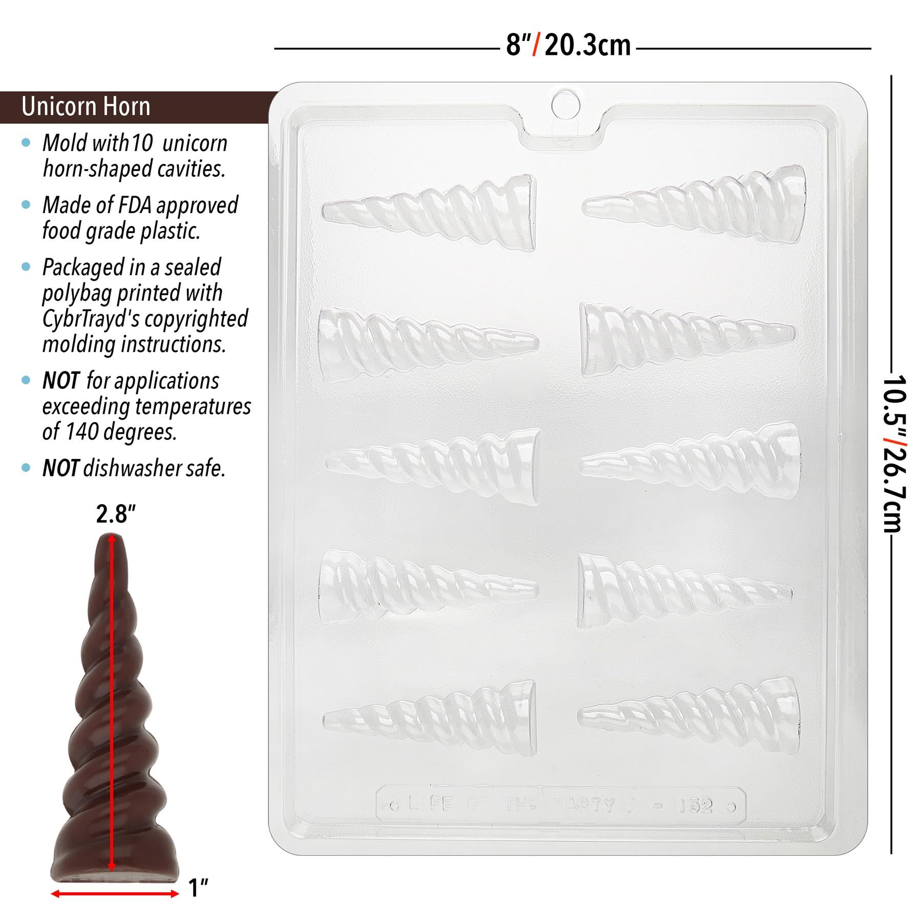 CybrTrayd Clear Unicorn Horn Chocolate Candy Mold for Baking & Party Decorations - Perfect for Birthday Cakes, Cupcake Toppers, and DIY Candy Making