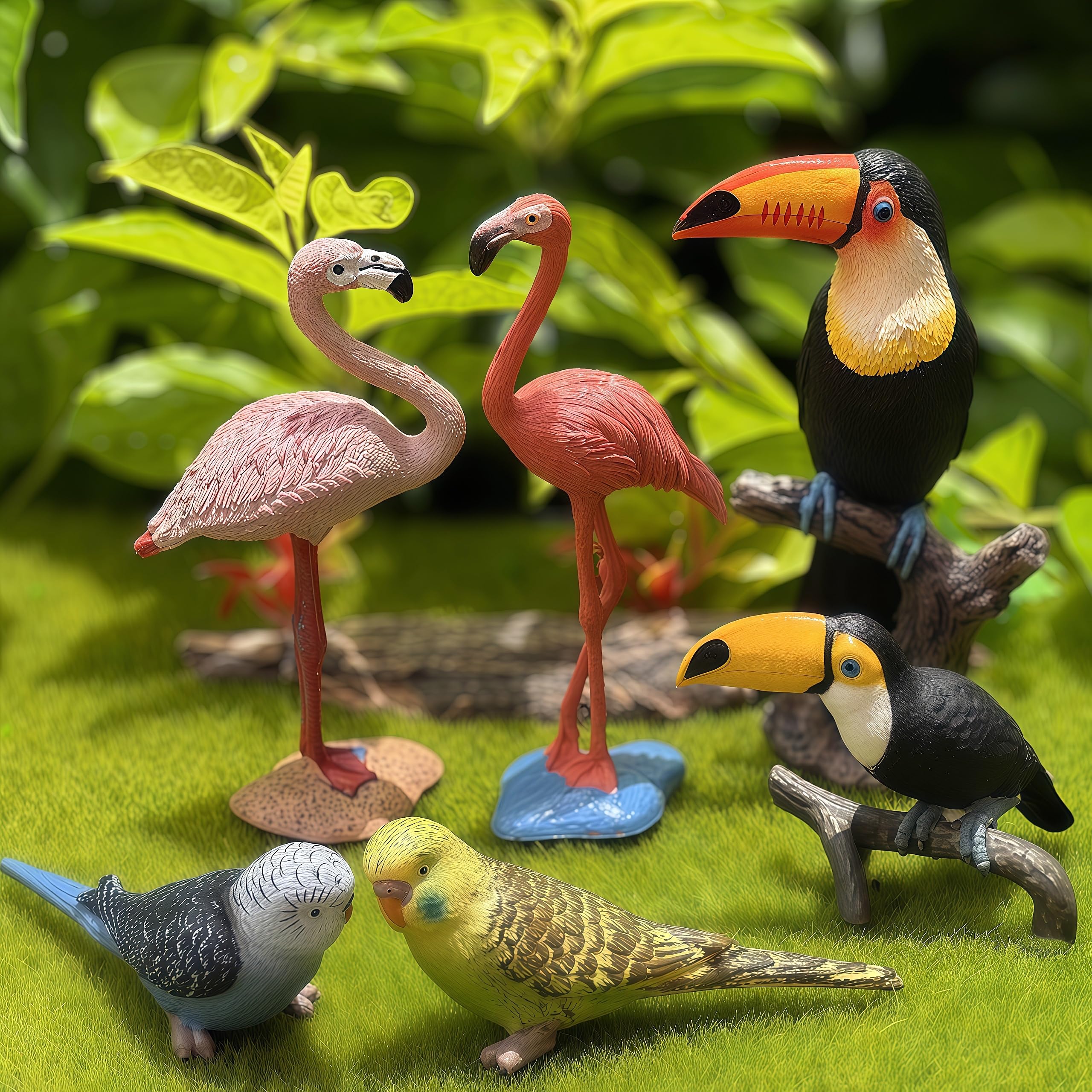 Gemini & Genius Jungle Bird Toys for Kids - 6PCS Toucan, Parrot & Flamingo Action Figures - Perfect for Christmas Stocking Stuffers, Garden Decor, Cake Toppers & Educational Play