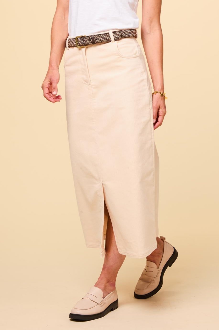 Mallory Stretch Corduroy Skirt for Women - Soft Comfortable High Waist A-Line Mini Skirt in Cream | Perfect for Fall Winter Outfits, Office Wear & Casual Dates