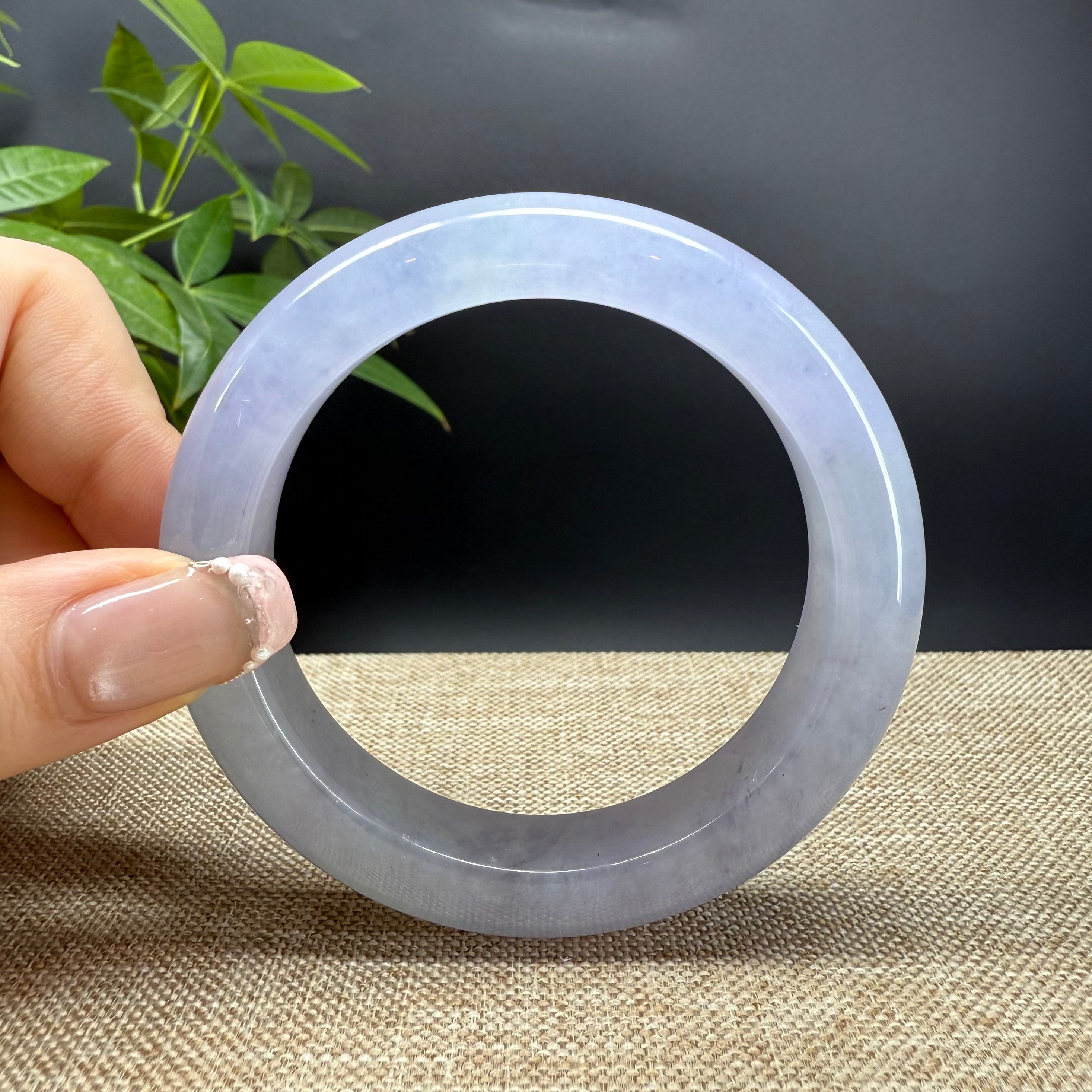 Authentic Burmese Icy Lavender Green Jadeite Bangle Bracelet - 57.4mm Handmade Jewelry for Women | Perfect for Weddings, Gifts & Spiritual Healing