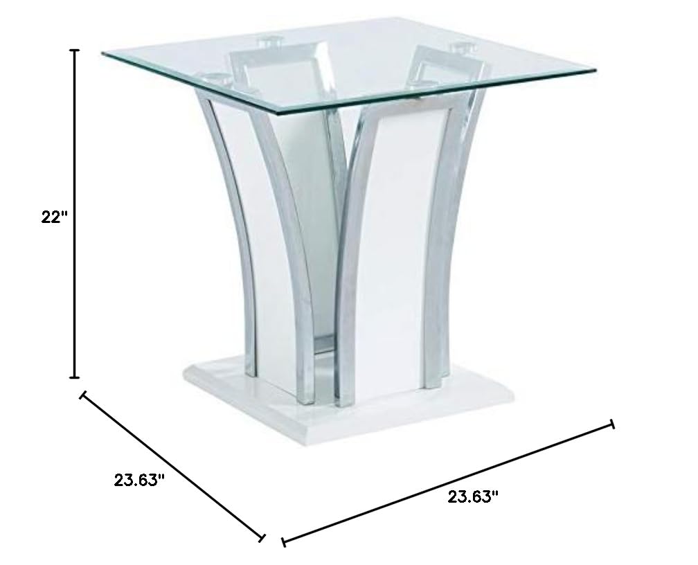 Furniture of America Manhattan Contemporary Glass Top End Table in Glossy White - Modern Side Table for Living Room, Bedroom & Office Decor