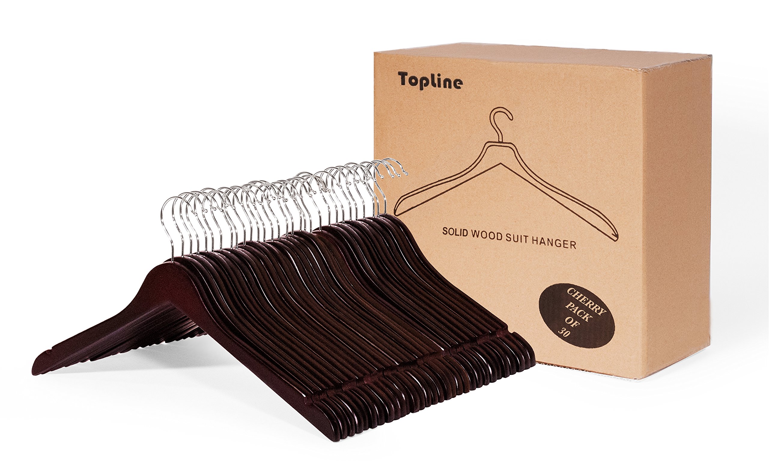 Premium Wooden Shirt Hangers - 30 Pack Cherry Finish Closet Organizers for Dress Shirts, Blouses & Jackets | Ideal for Home, Office & Retail Stores