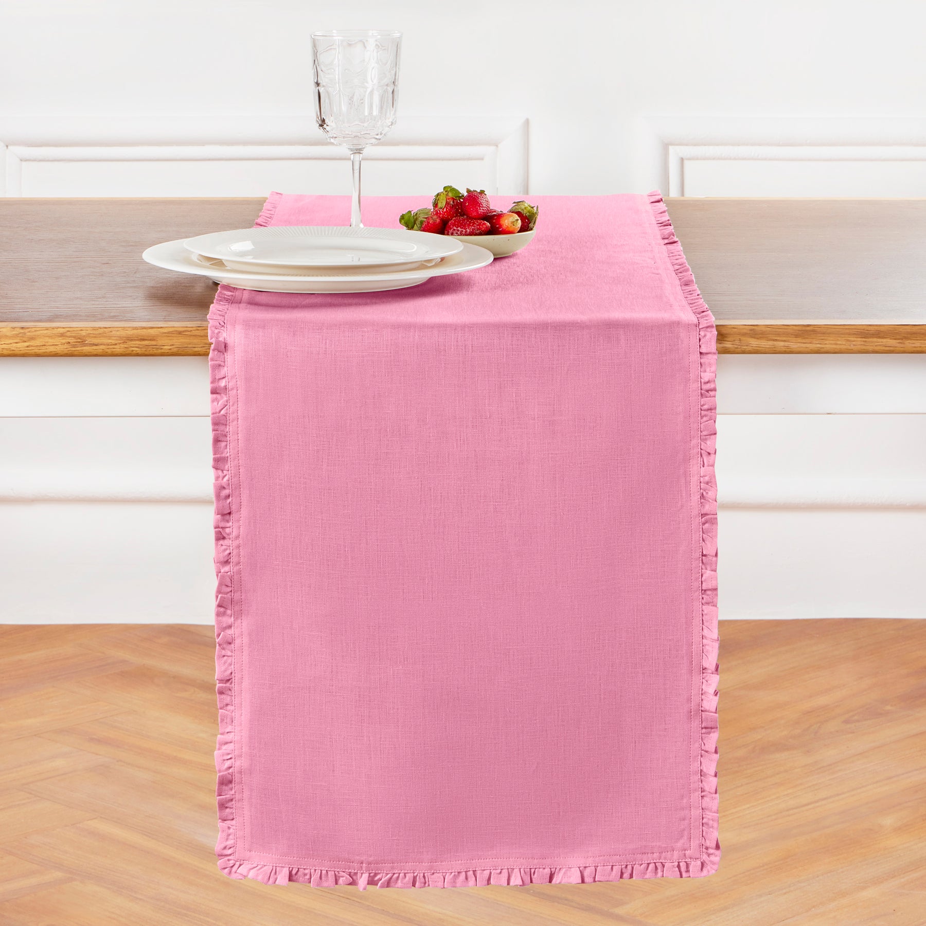 Juliette Ruffle Table Runner - Elegant Lace Trim Dining Table Decor for Weddings, Parties & Home Decor