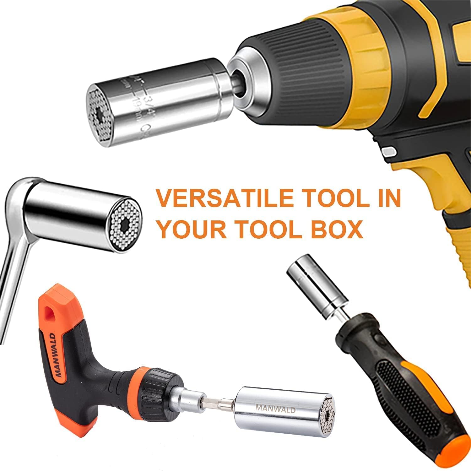 Universal Socket Wrench Set - 2PC Adjustable Mechanic Tool for Nuts, Bolts & DIY Repairs | Perfect Gift for Men, Dad, Boyfriend (Silver) | Ideal for Automotive, Home Improvement & Emergency Fixes
