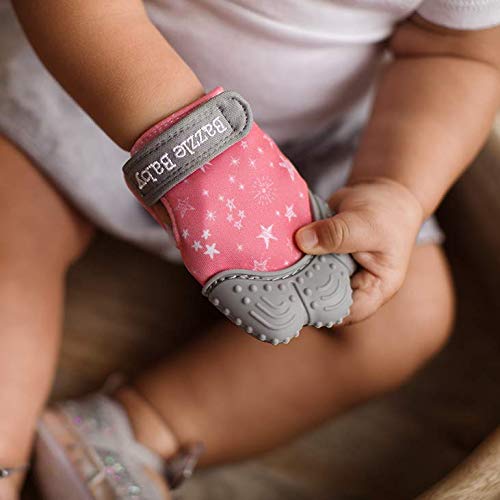 Bazzle Baby Teething Mitt - Soft Silicone Teething Mittens for Infants, Adjustable Strap Teething Gloves, Safe Chew Toys for Soothing Sore Gums (Geo Lines) - Perfect for On-the-Go Relief & Daycare Comfort