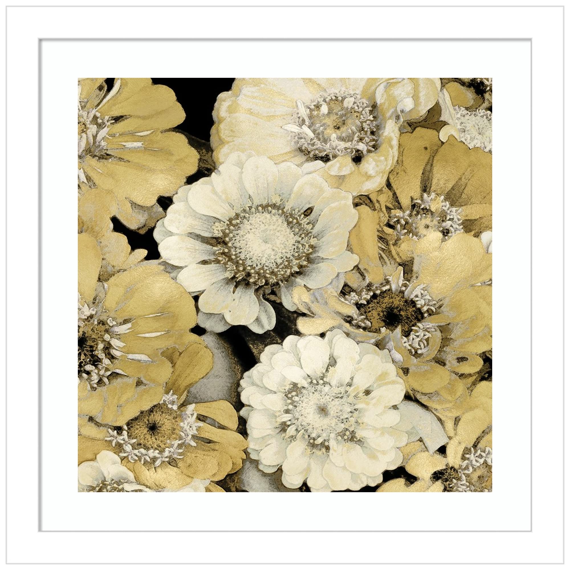 Amanti Art Wood Framed Wall Decor - Floral Abundance in Gold III by Kate Bennett, 13x13 Inches, Svelte White Frame - Perfect for Living Room, Bedroom & Office Decor