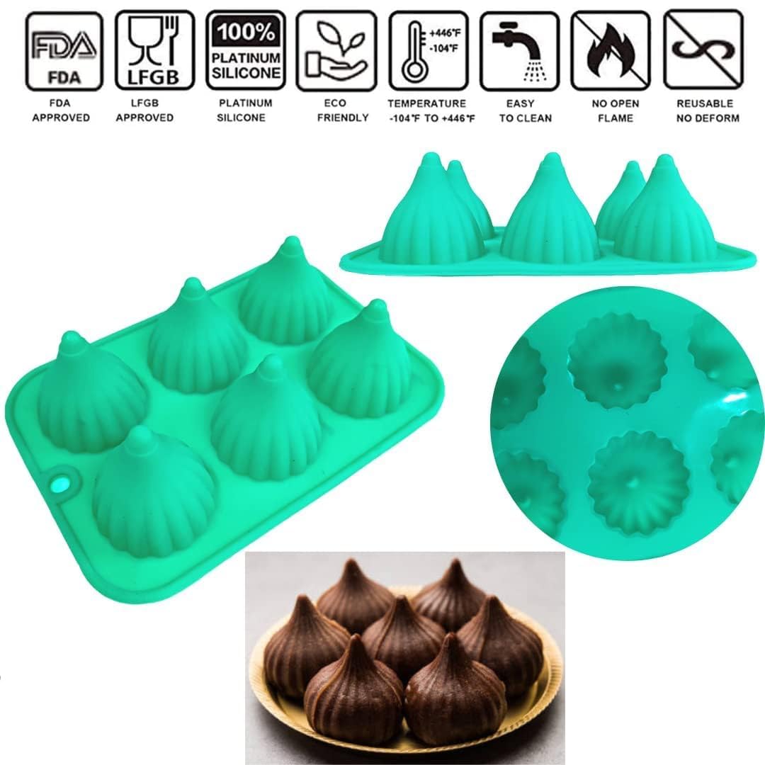 Skytail 6 & 15 Cavity Silicone Modak Molds for Ganesh Chaturthi Festival - Ganpati Bappa Decorations, Mithai, Chocolate, Candy, Sweets, Cakes, Desserts, Cupcakes & Dumplings - Perfect for Hindu Festivals, Home Baking & Party Treats