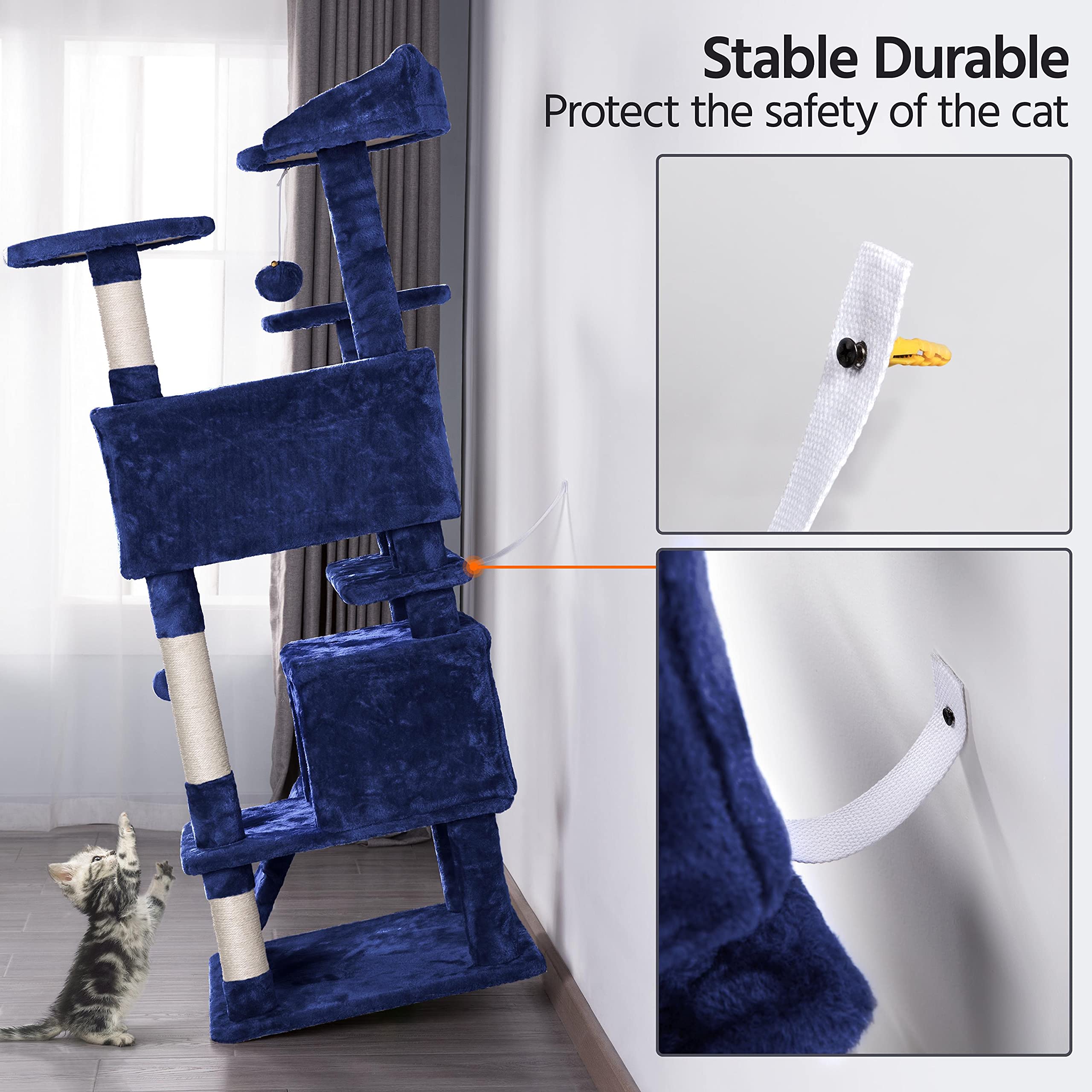 Topeakmart 54 Inch Cat Tree with Scratching Posts, Large Cat Condo & Perch - Sturdy Cat Tower Furniture for Indoor Cats (Navy Blue) - Perfect for Play, Rest & Climbing in Living Rooms & Bedrooms