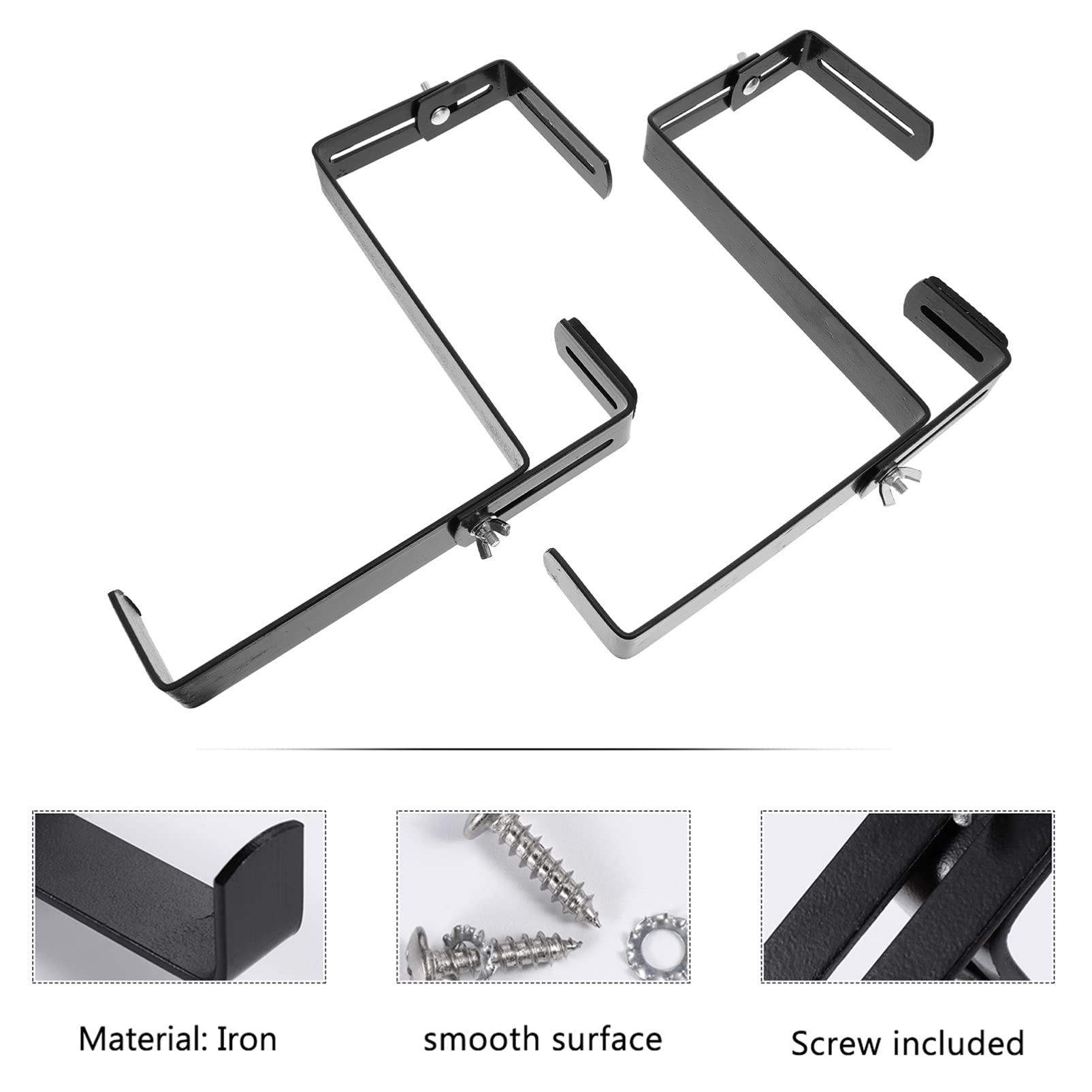 Adjustable Flower Stand Hanger - 1 Pair Iron Plant Brackets for Window, Deck & Wall - Black Flower Pot Shelf for Hanging Plants, Blinds & Home Decor (Ideal for Indoor/Outdoor Gardening & Space Saving)