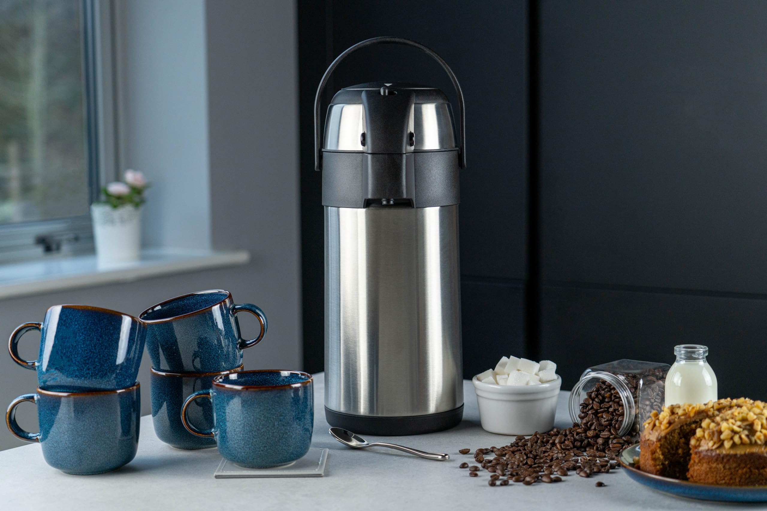 Premium Stainless Steel Airpot - 3L Hot & Cold Water Dispenser for Tea, Coffee, Office Meetings & Events - Durable Satin Finish - Ideal for Catering, Conferences & Home Use