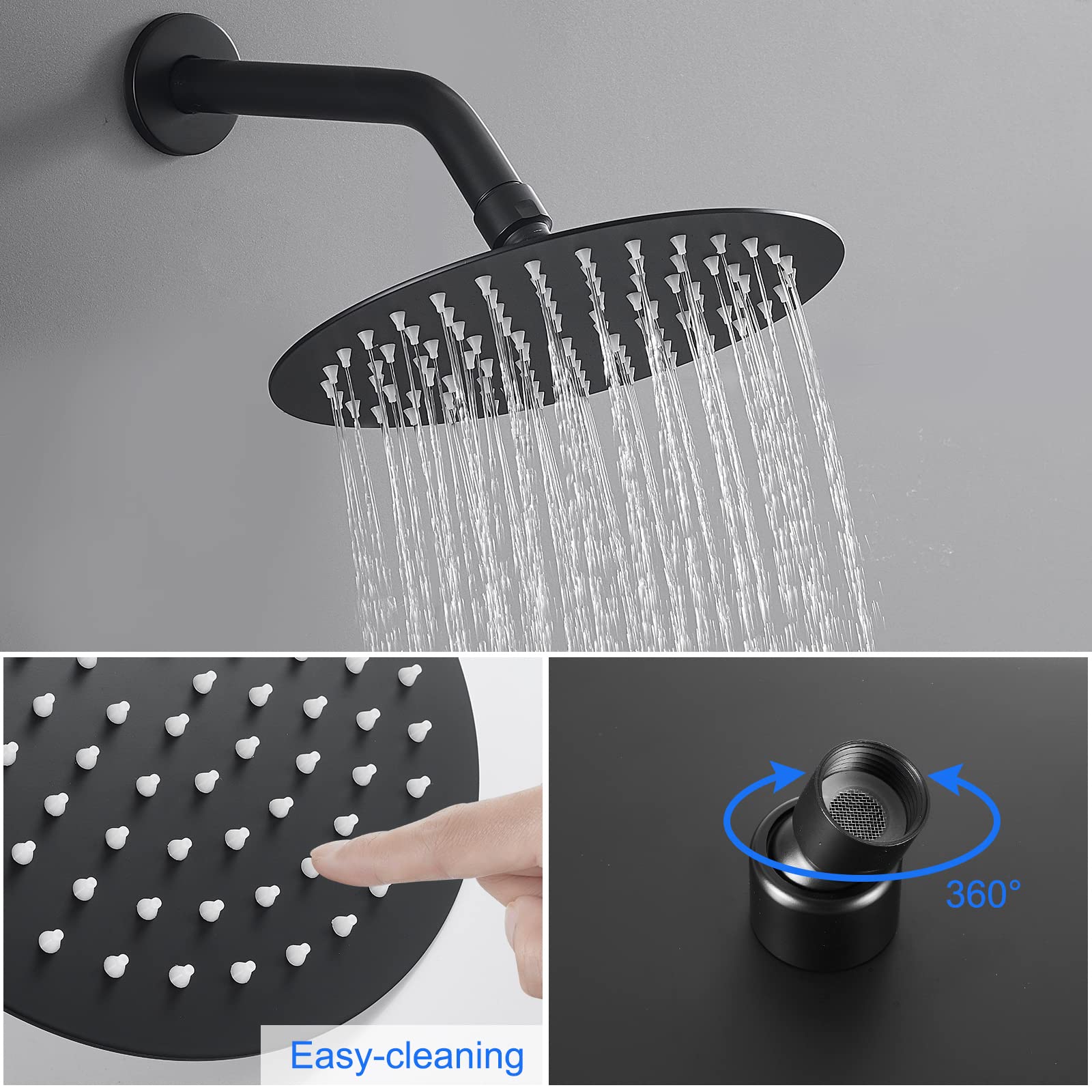 POPFLY Black Shower Faucet Set - 8 Inch Rainfall Shower System with Single Function Trim Kit & Rough-in Valve | Modern Bathroom Upgrade for Spa-Like Experience