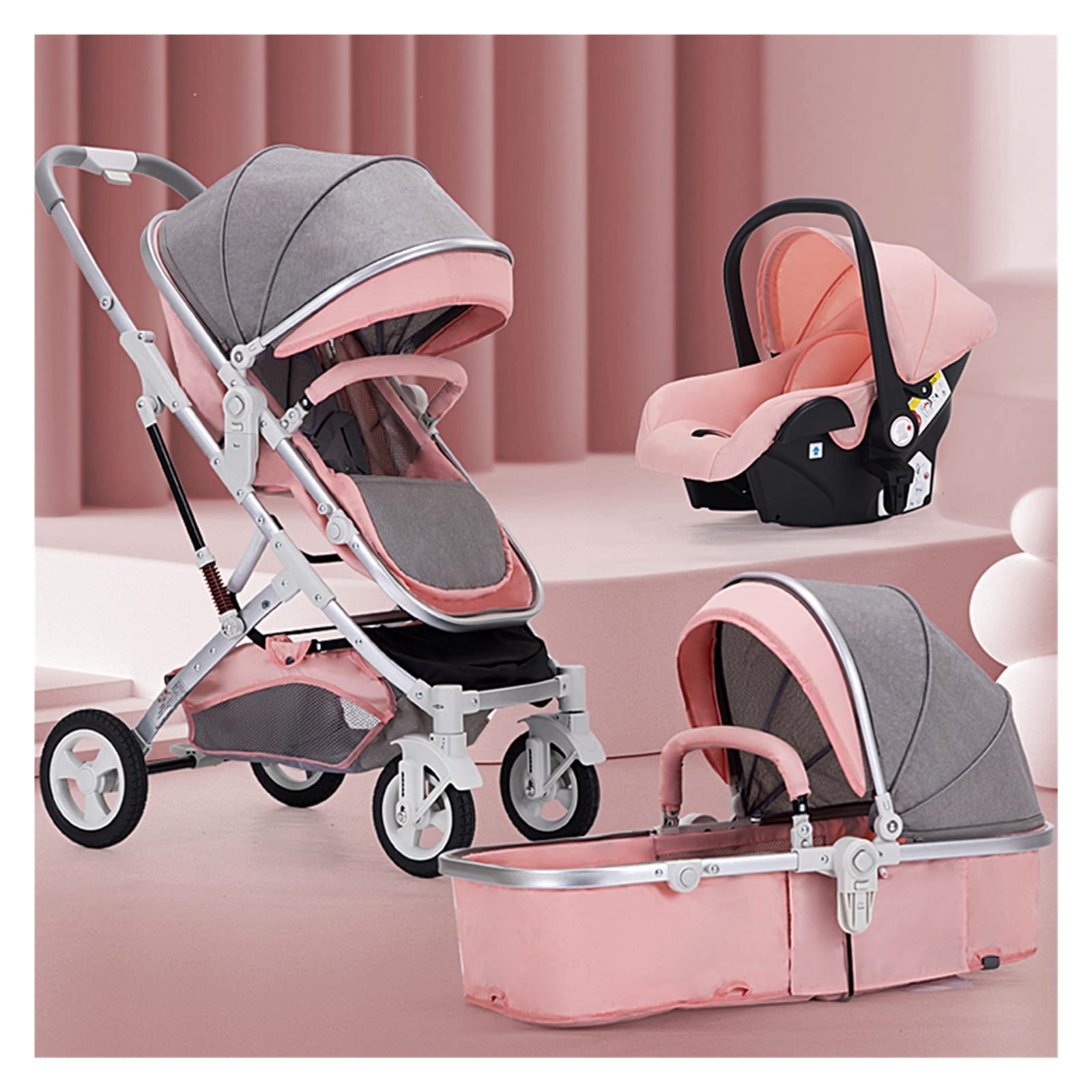 Luxury Foldable Baby Stroller with Shock Absorption & High View - Pink Pram with Mosquito Net & Cup Holder | Comfortable Stroller for Newborns, Infants & Toddlers | Perfect for Park Walks, Shopping & Travel