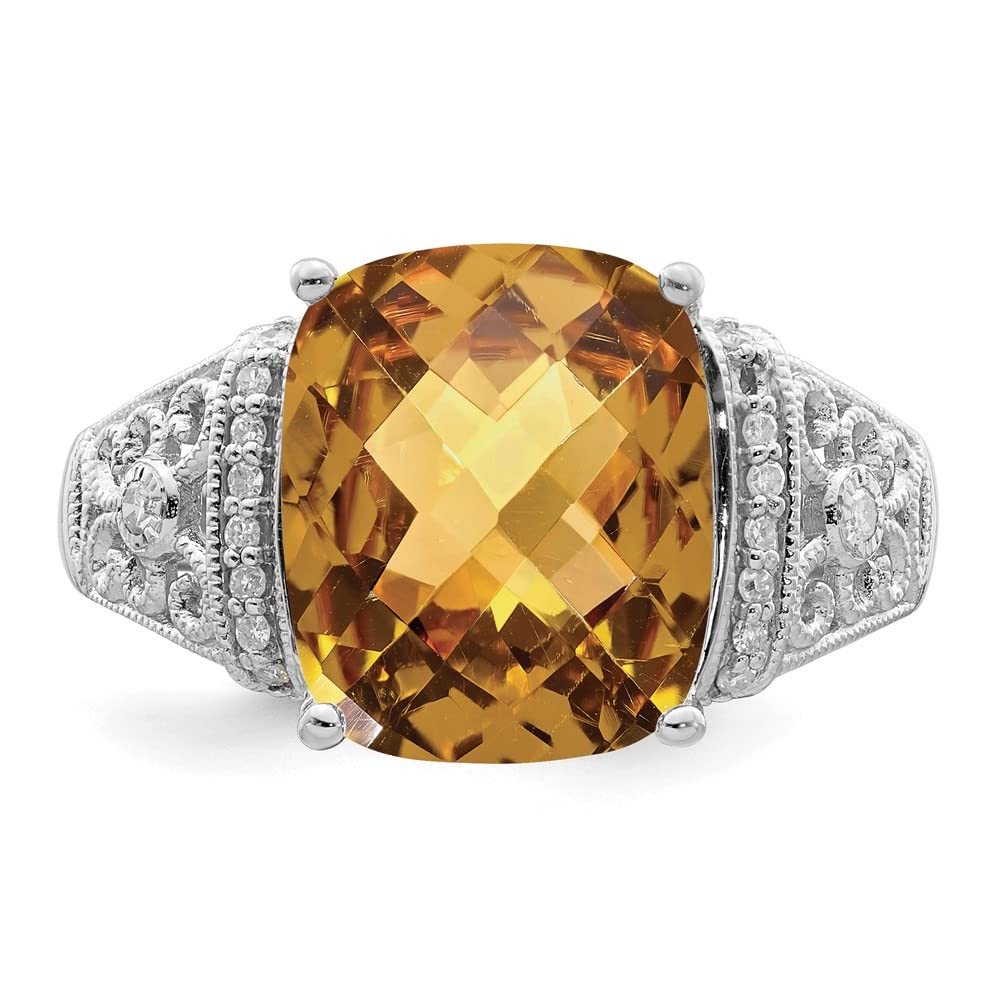 Diamond2Deal 925 Sterling Silver Whiskey Quartz & Diamond Engagement Ring – 5.556ct Gorgeous Wedding Band for Women | Perfect for Proposals, Anniversaries & Special Occasions