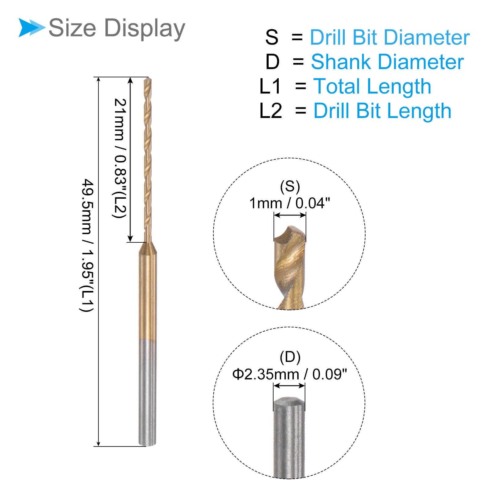 Mini Drill Bit Set - 1mm Drill Diameter & 2.35mm Shank Diameter, Titanium Coated Micro Engraving Bits for Plastic & Woodworking (4-Piece) - Perfect for Jewelry Making, PCB Repair, and DIY Crafts