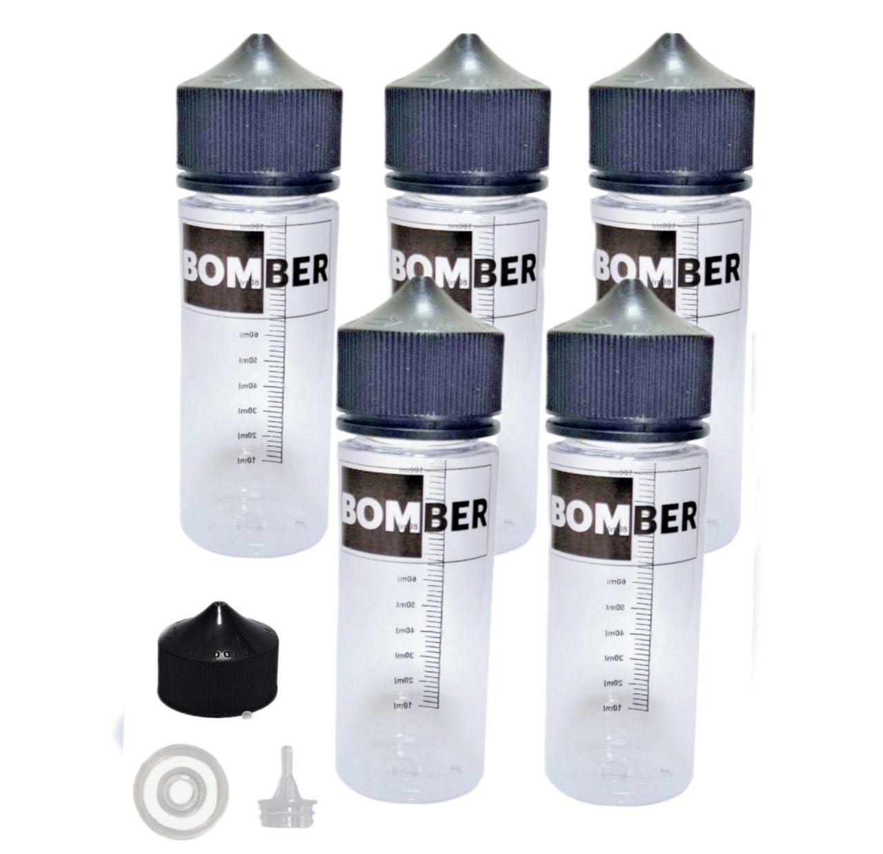 120ml Clear Graduated Plastic Bottles (Chubby Style) for E-Liquid Mixing - 5 Pack with Black PET Lids - Perfect for DIY Vape Juice, E-Cigarette Refills & Cosmetic Storage