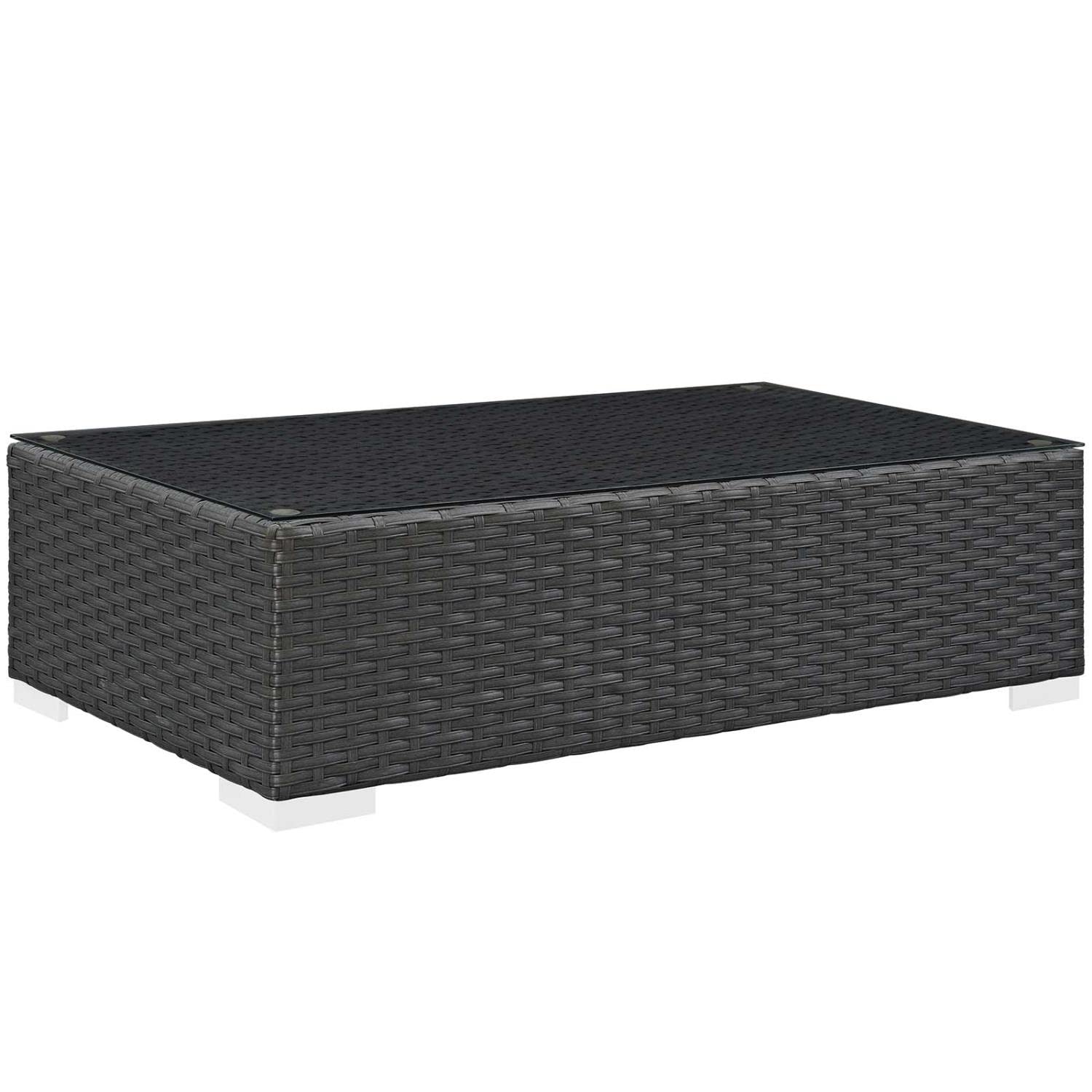 Modway Sojourn 5-Piece Wicker Rattan Outdoor Patio Sectional Set with Sunbrella Cushions in Canvas Gray - Perfect for Backyard, Poolside & Garden Relaxation