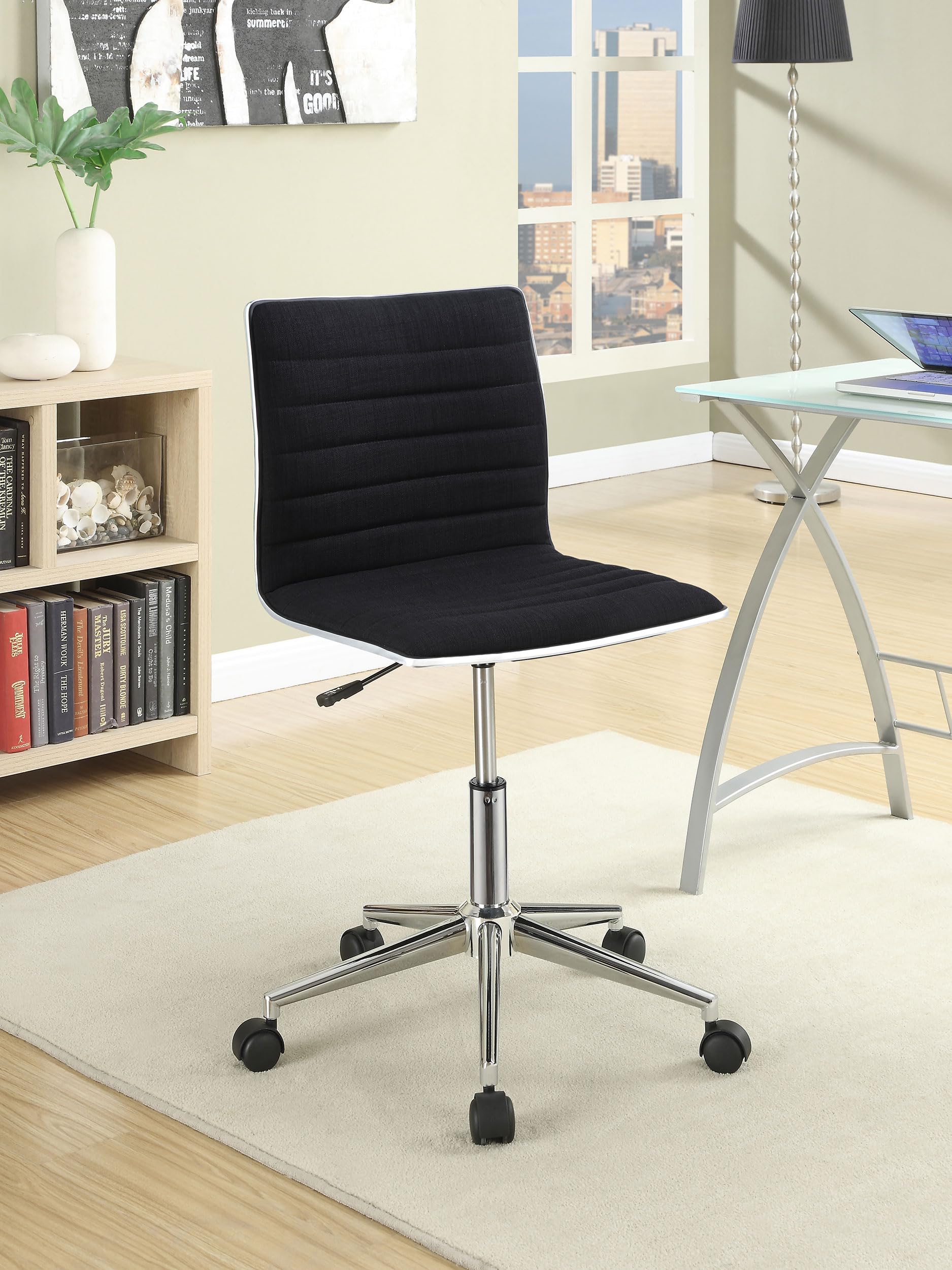 Adjustable Height Office Chair with Chrome Base - Ergonomic Black Mesh Back Coaster Furniture 800725 for Home & Office Workspace