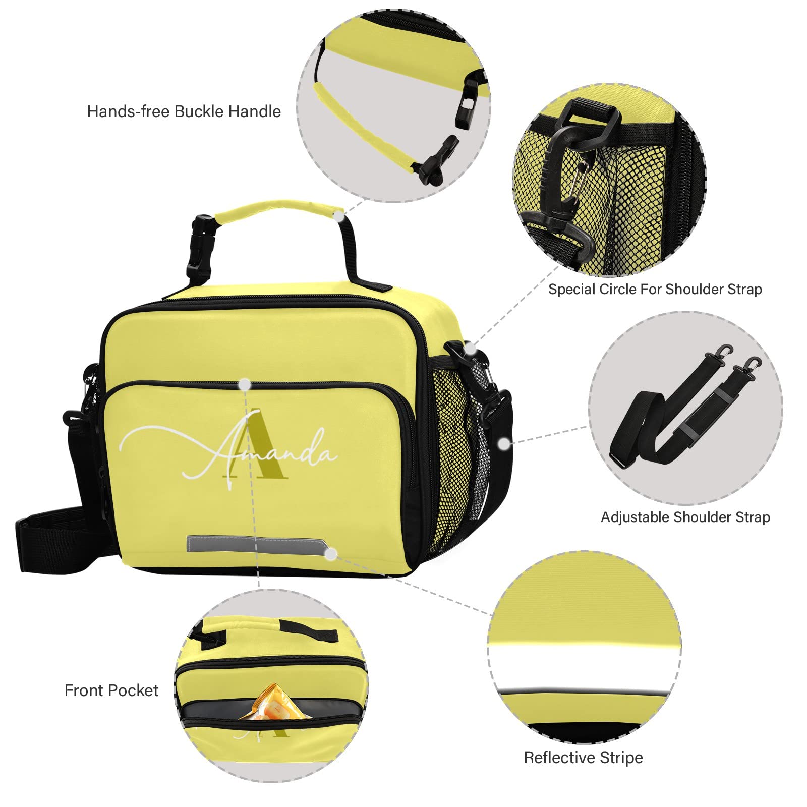 Custom Yellow Insulated Lunch Bag with Adjustable Shoulder Strap - Lightweight Lunch Box for Women, Students - Perfect for Work, School, Picnic & Outdoor Activities