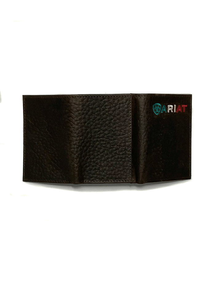 Ariat A35508282 Men's Trifold Leather Wallet with Logo - Mexico Brown - Perfect for Everyday Carry & Travel Accessories