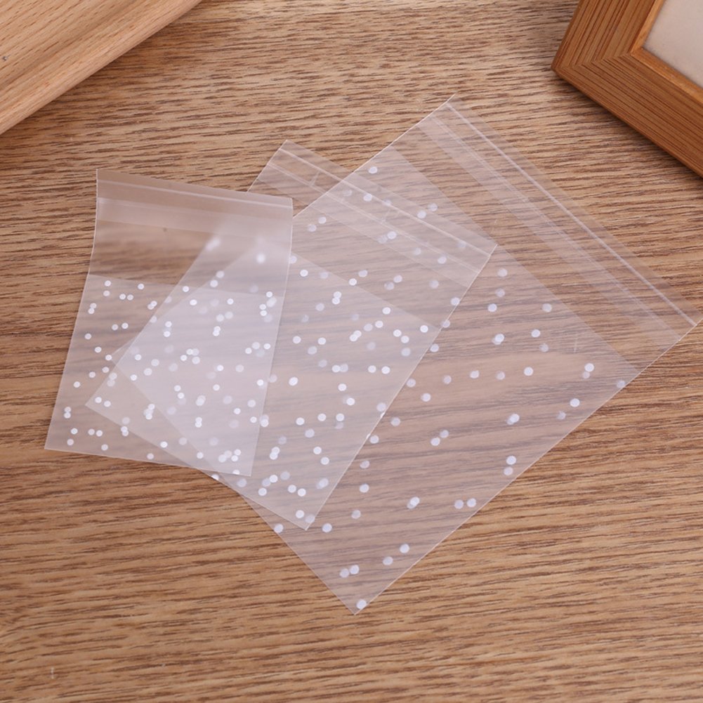 200 Pcs White Polka Dot Self Sealing Cellophane Bags 8x10cm - Bakery, Candle, Soap, Cookie Packaging - Perfect for Party Favors, Wedding Treats & Small Gift Wrapping