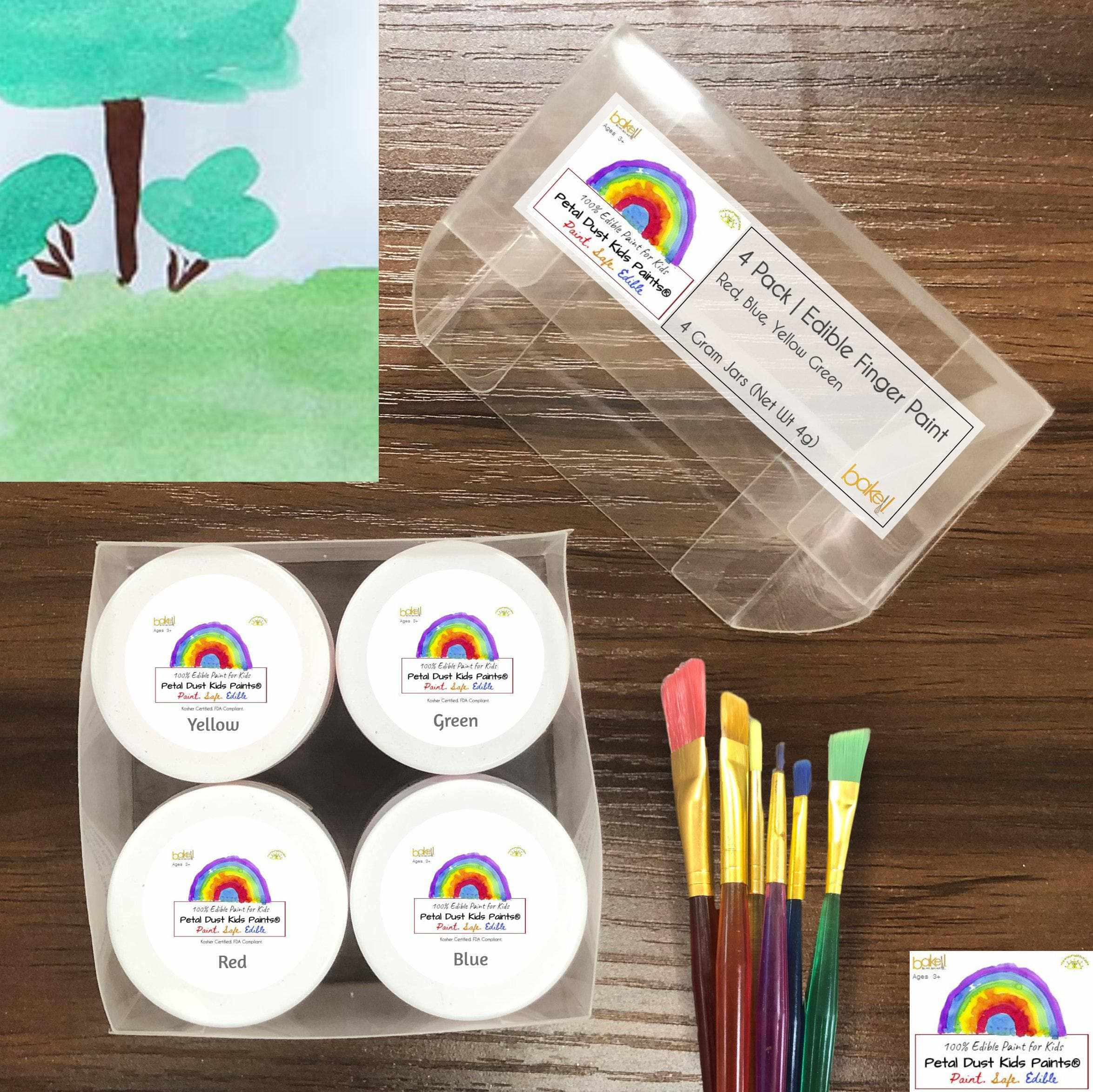 Non-Toxic Edible Kids Paint & Paint Brush Kit - Safe for Toddlers & Children (10 PC Set) - Perfect for Arts, Crafts & Sensory Play at Home or School