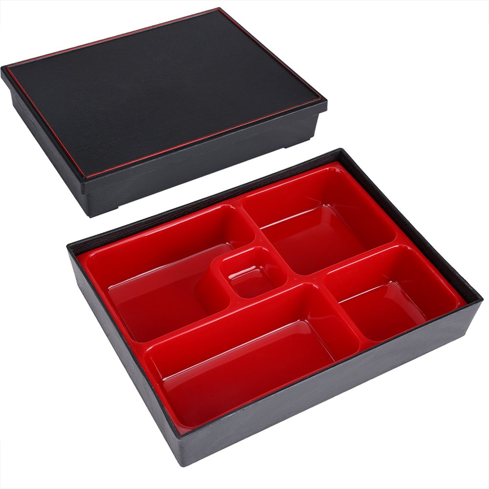 Japanese Bento Box - 5 Compartment Wooden Lunch Box for Office & Picnic