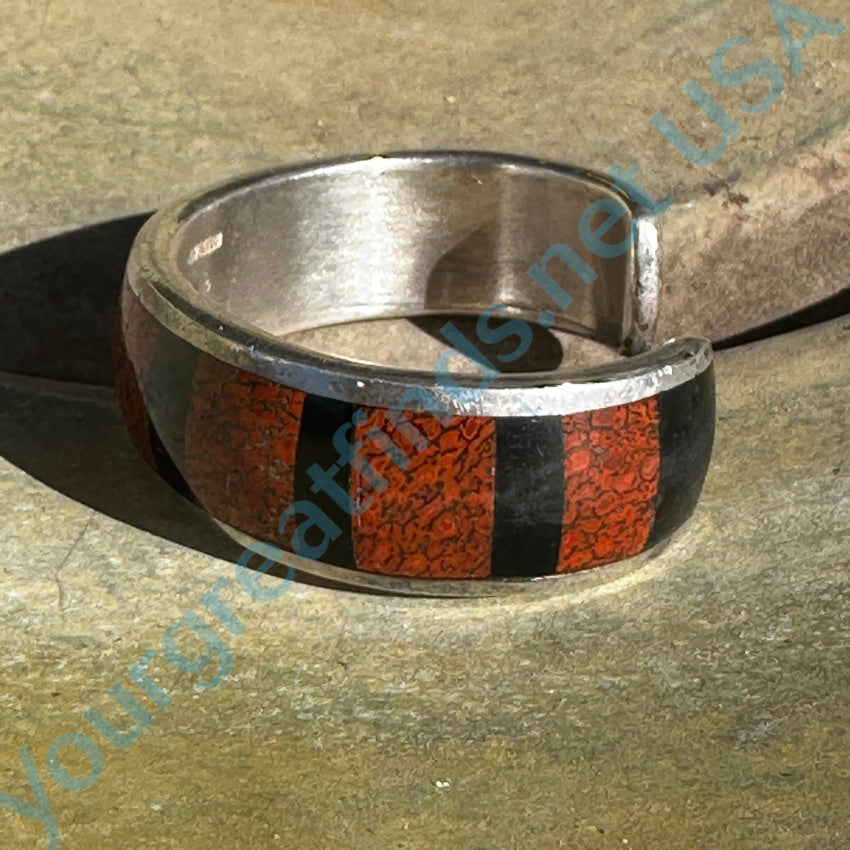 Vintage Navajo Jet & Red Dinosaur Bone Channel Inlay Sterling Silver Bracelet - Handmade Native American Jewelry for Women - Perfect for Boho Fashion, Gift Giving & Special Occasions