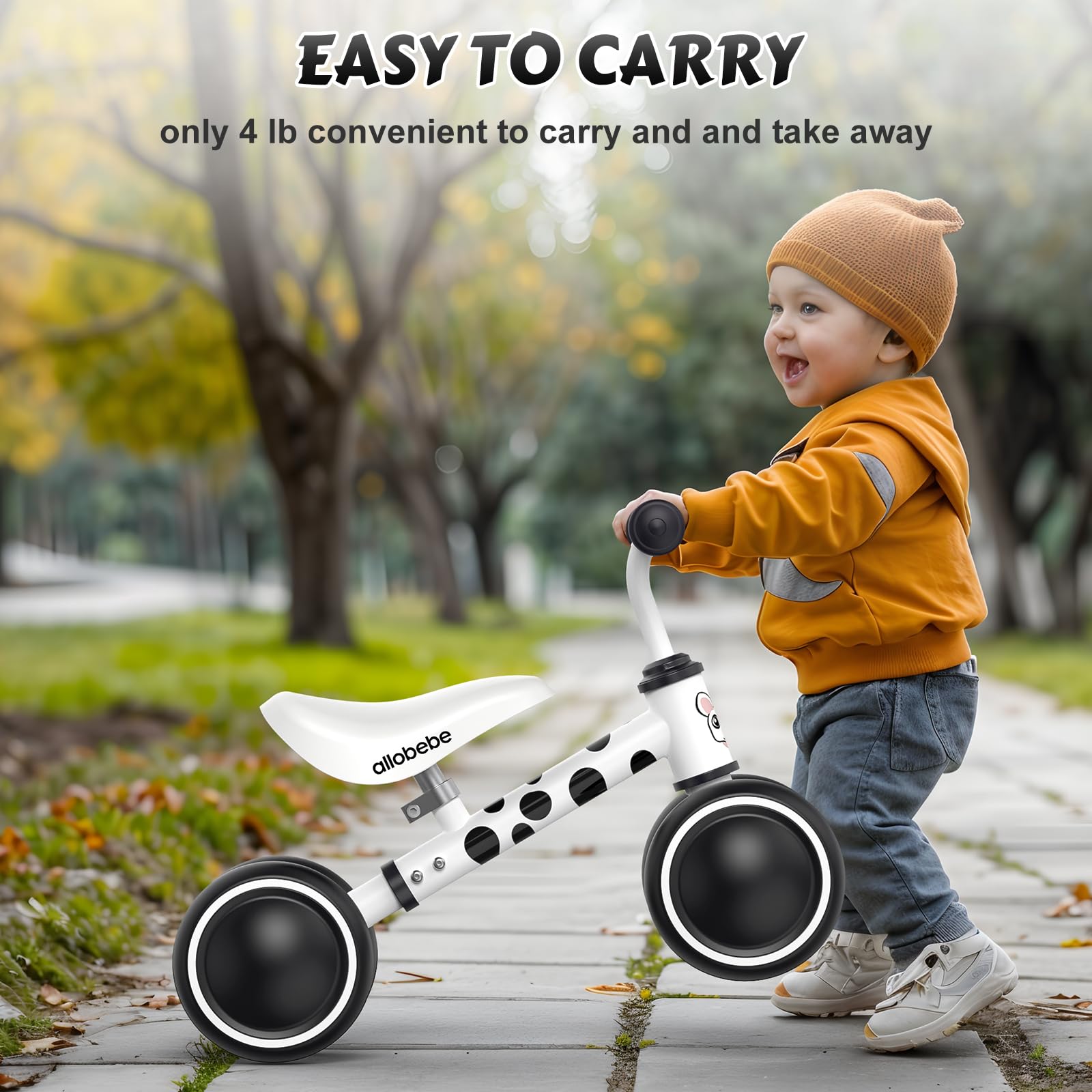 Allobebe Baby Balance Bike for Toddlers 12-36 Months - Adjustable Seat, Silent 3-Wheel Design - Perfect First Bike Gift for 1 Year Old Girls & Boys - Helps Transition from Standing to Running - Ideal for Indoor Play, Backyard Riding & Learning Balance Skills