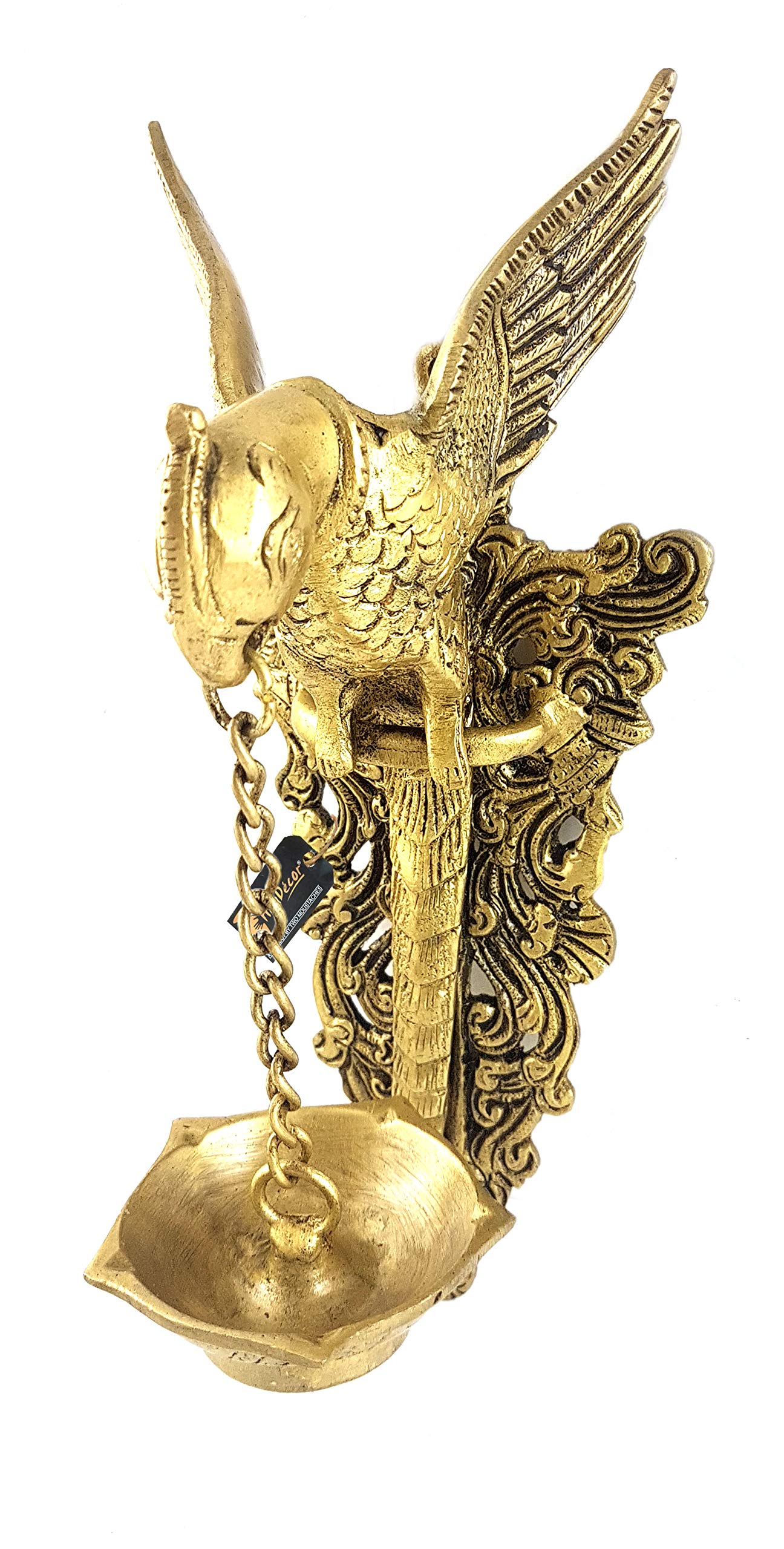Handmade Parrot Design Wall Hanging Diya - Indian Brass Hanging Oil Lamp for Home Decor, Pooja Room & Festival Decorations | Perfect for Diwali, Weddings & Spiritual Ceremonies