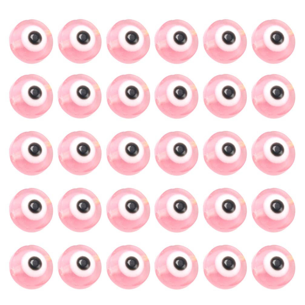 PRETYZOOM 100pcs Round Evil Eye Handmade Glass Lampwork Beads - Charms Spacer Beads for DIY Bracelets & Necklaces - Jewelry Making Supplies in Light Pink - Perfect for Boho Style & Protection Jewelry Crafts