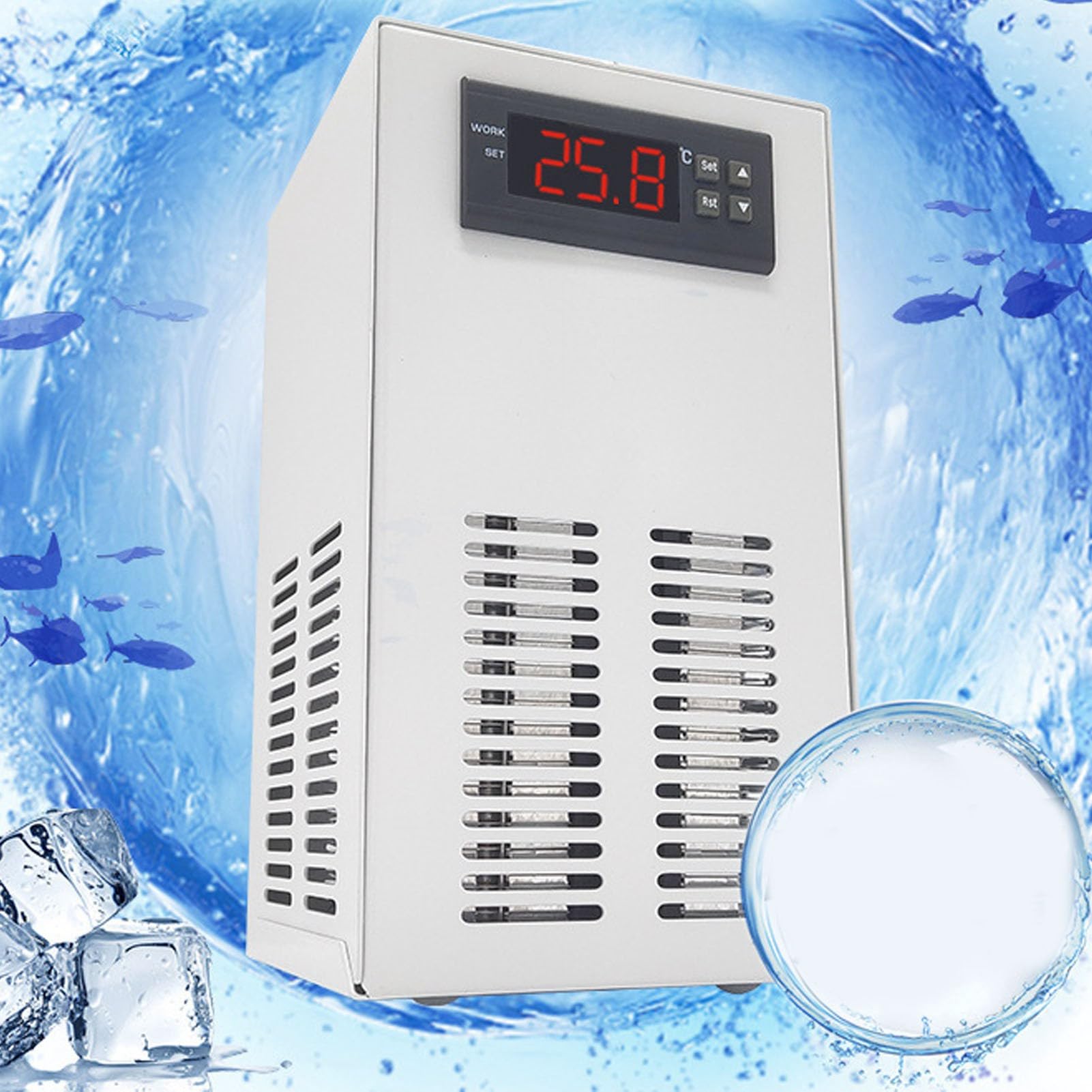 **Aquarium Water Chiller – Fast Cooling & Quiet Operation for 20L Fish Tanks – Maintains Optimal Temperature with Hose & Pump (US Plug) – Ideal for Home & Office Aquariums**