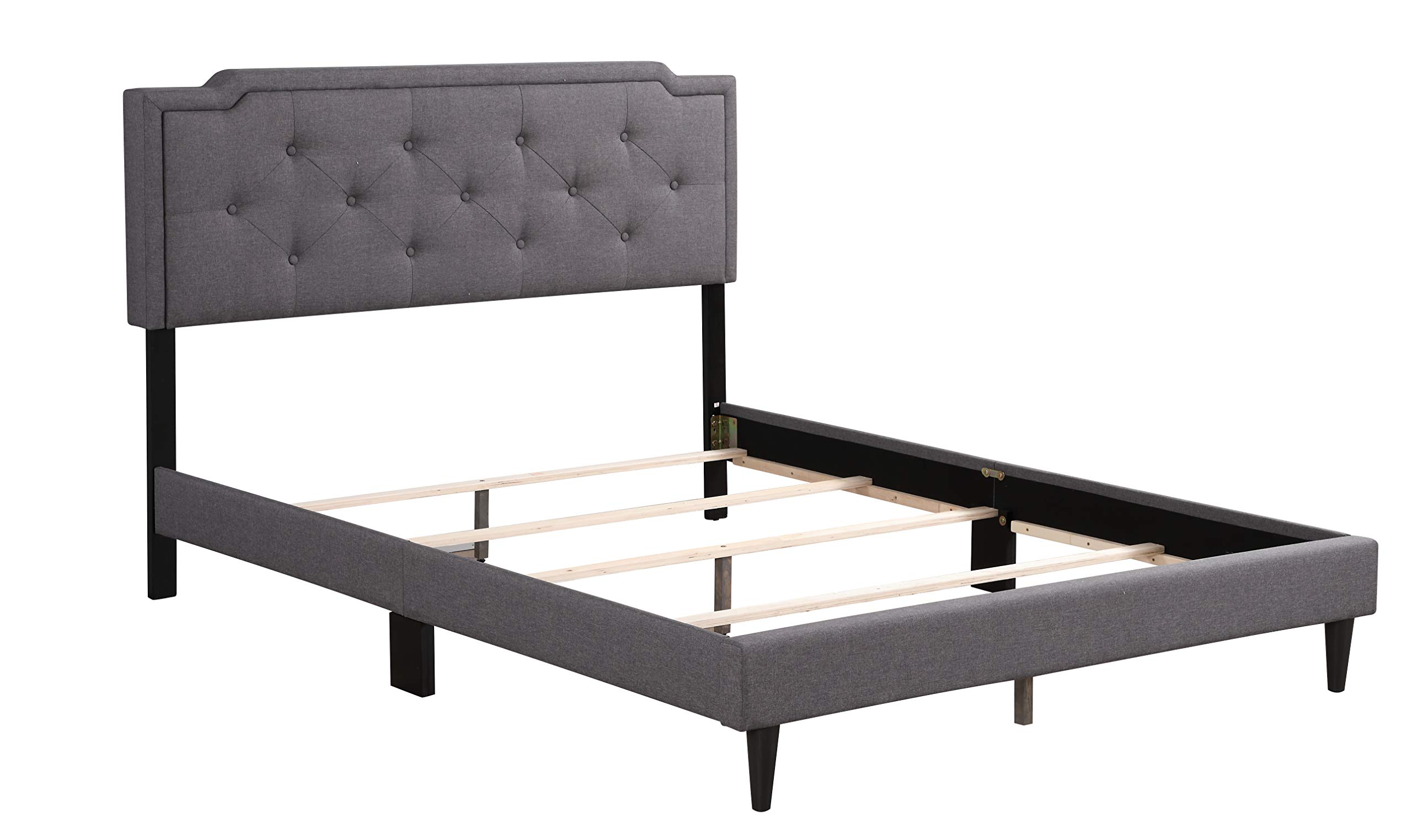 Glory Furniture DEB Queen Size Bed Frame with Headboard - Modern Gray Upholstered Platform Bed for Bedroom, Guest Room, or Dorm