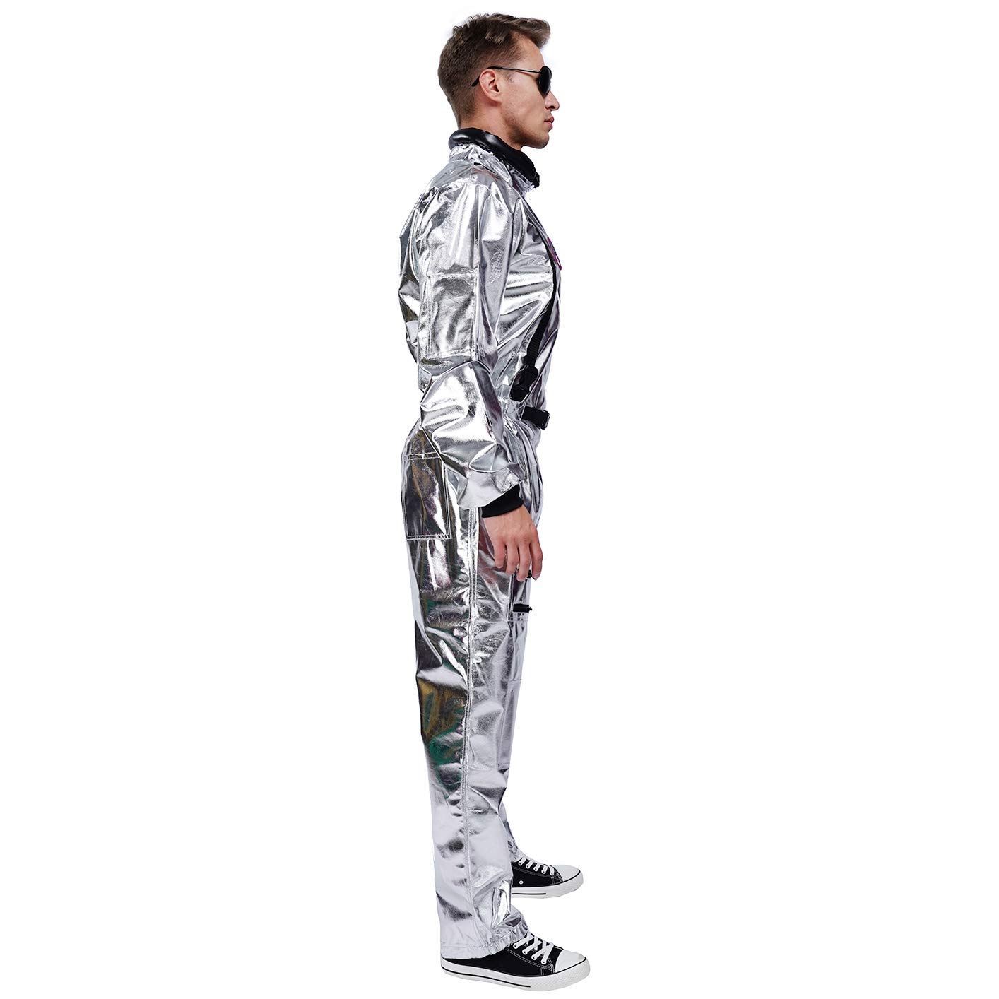 DSplay Adult Astronaut Space Jumpsuit Costume - NASA-Inspired Halloween Cosplay with Embroidered Patches & Functional Pockets | Perfect for Halloween Parties, Cosplay Events & Space-Themed Photoshoots